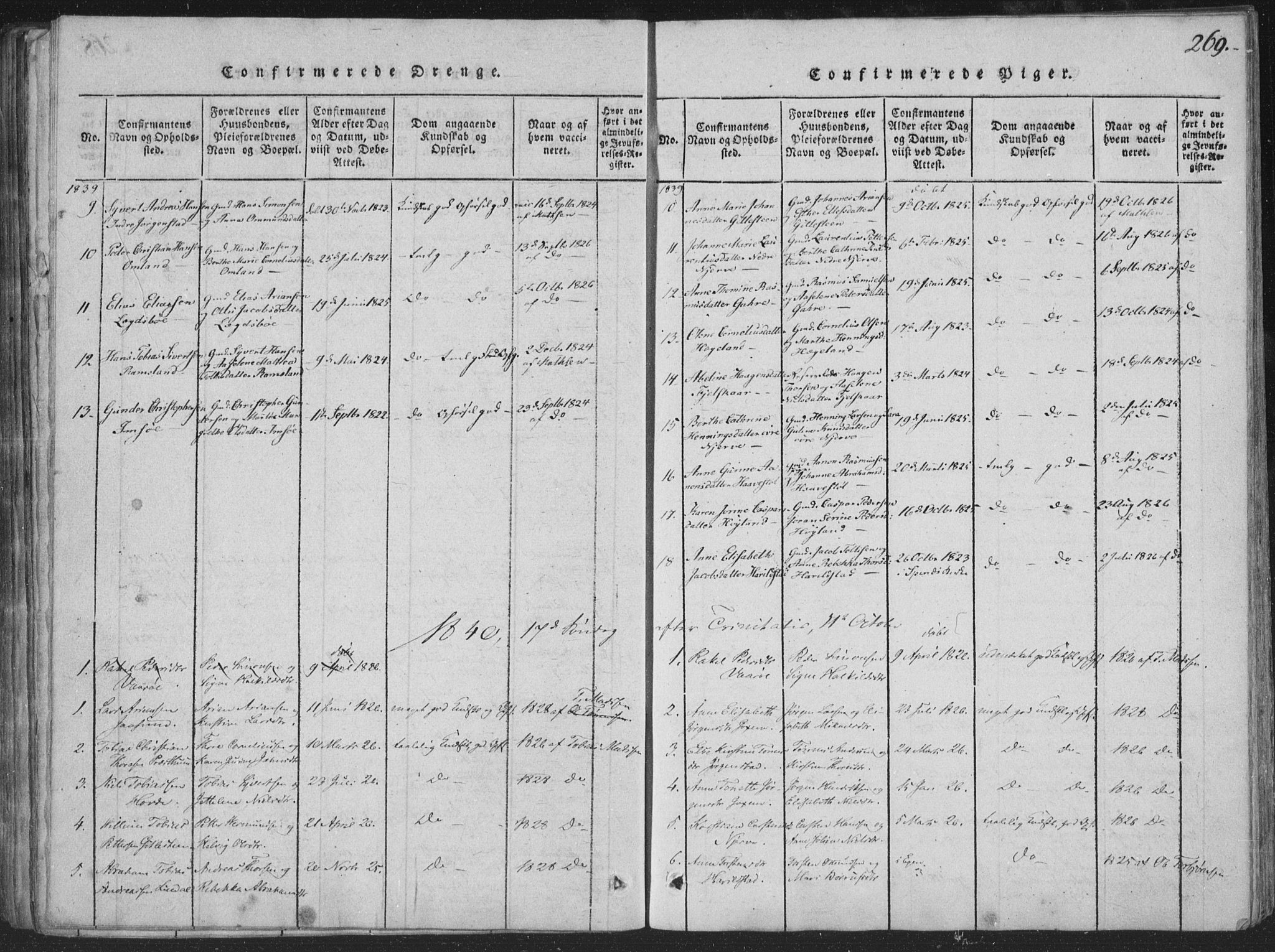 Sør-Audnedal sokneprestkontor, SAK/1111-0039/F/Fa/Faa/L0001: Ministerialbok nr. A 1, 1816-1848, s. 269