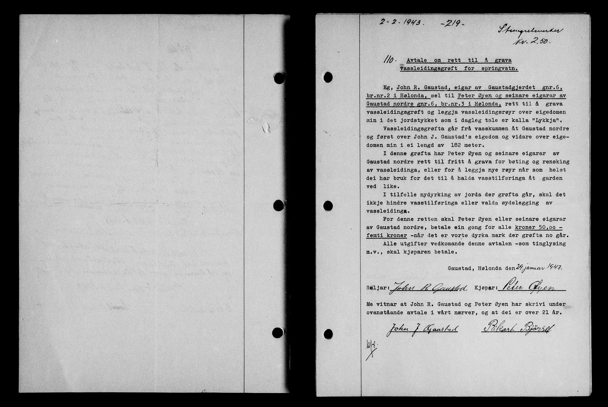 Gauldal sorenskriveri, SAT/A-0014/1/2/2C/L0056: Pantebok nr. 61, 1942-1943, Dagboknr: 110/1943