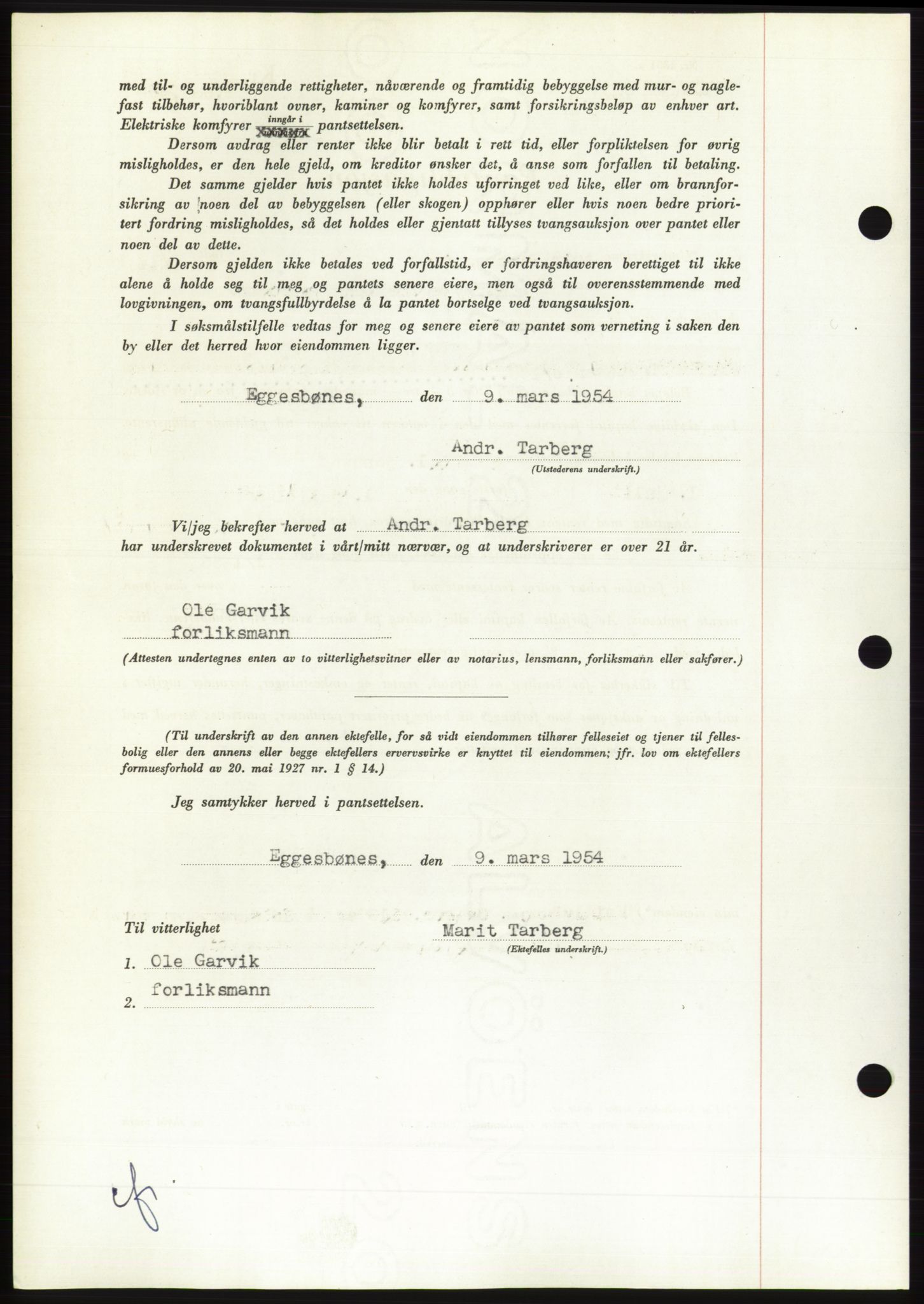 Søre Sunnmøre sorenskriveri, AV/SAT-A-4122/1/2/2C/L0124: Pantebok nr. 12B, 1953-1954, Dagboknr: 593/1954