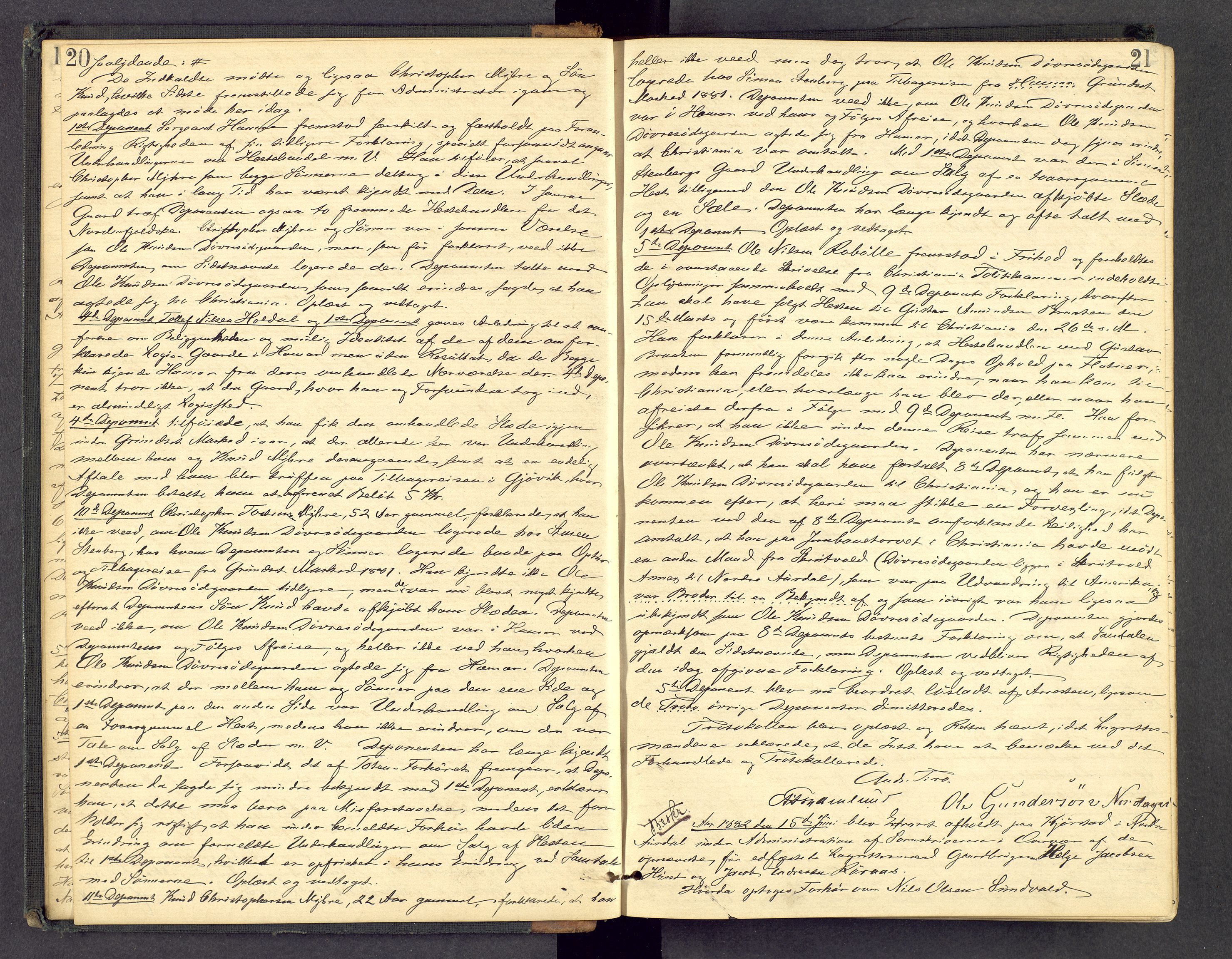 Valdres sorenskriveri, AV/SAH-TING-016/G/Gc/L0022: Ekstrarettsprotokoll, 1882-1896, s. 20-21