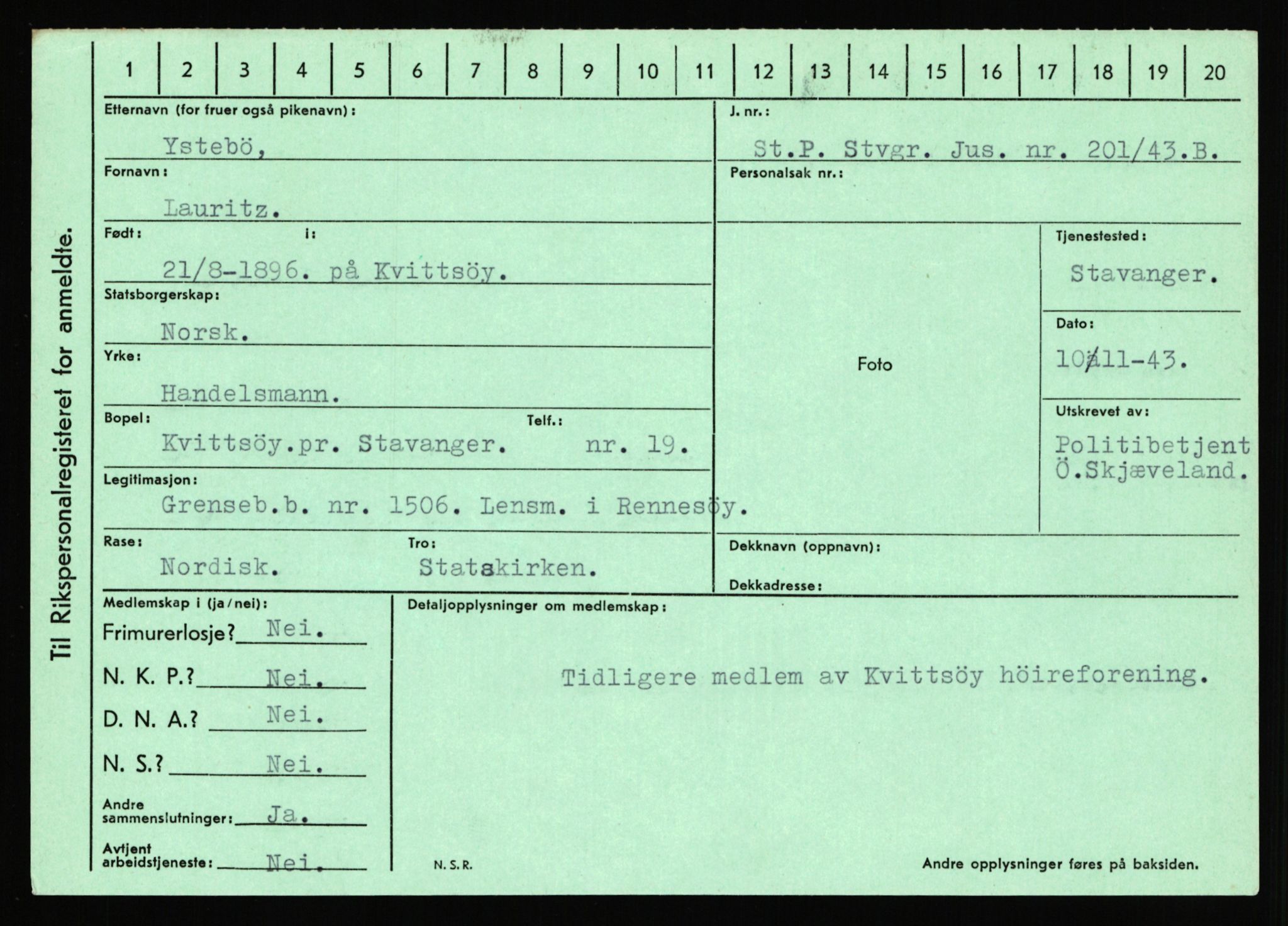 Statspolitiet - Hovedkontoret / Osloavdelingen, AV/RA-S-1329/C/Ca/L0016: Uberg - Øystese, 1943-1945, s. 3235