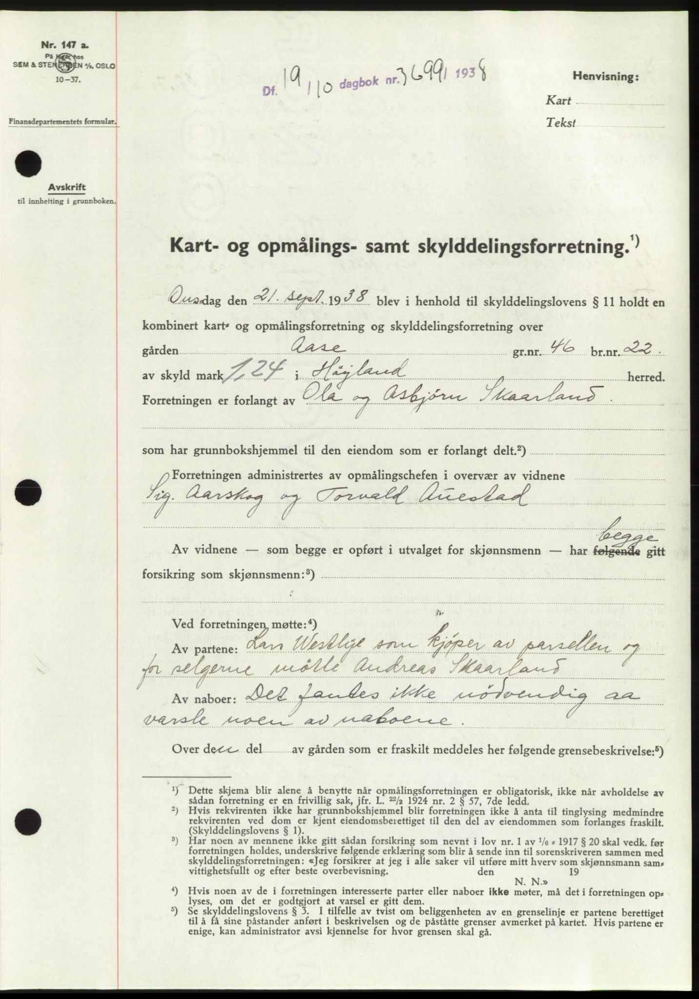 Jæren sorenskriveri, SAST/A-100310/03/G/Gba/L0072: Pantebok, 1938-1938, Dagboknr: 3699/1938