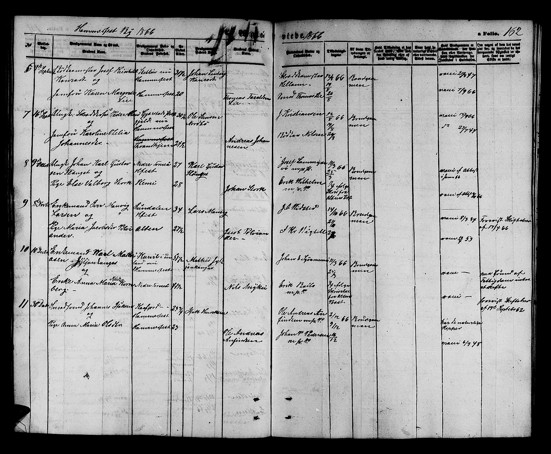 Hammerfest sokneprestkontor, AV/SATØ-S-1347/H/Hb/L0003.klokk: Klokkerbok nr. 3 /1, 1862-1868, s. 162