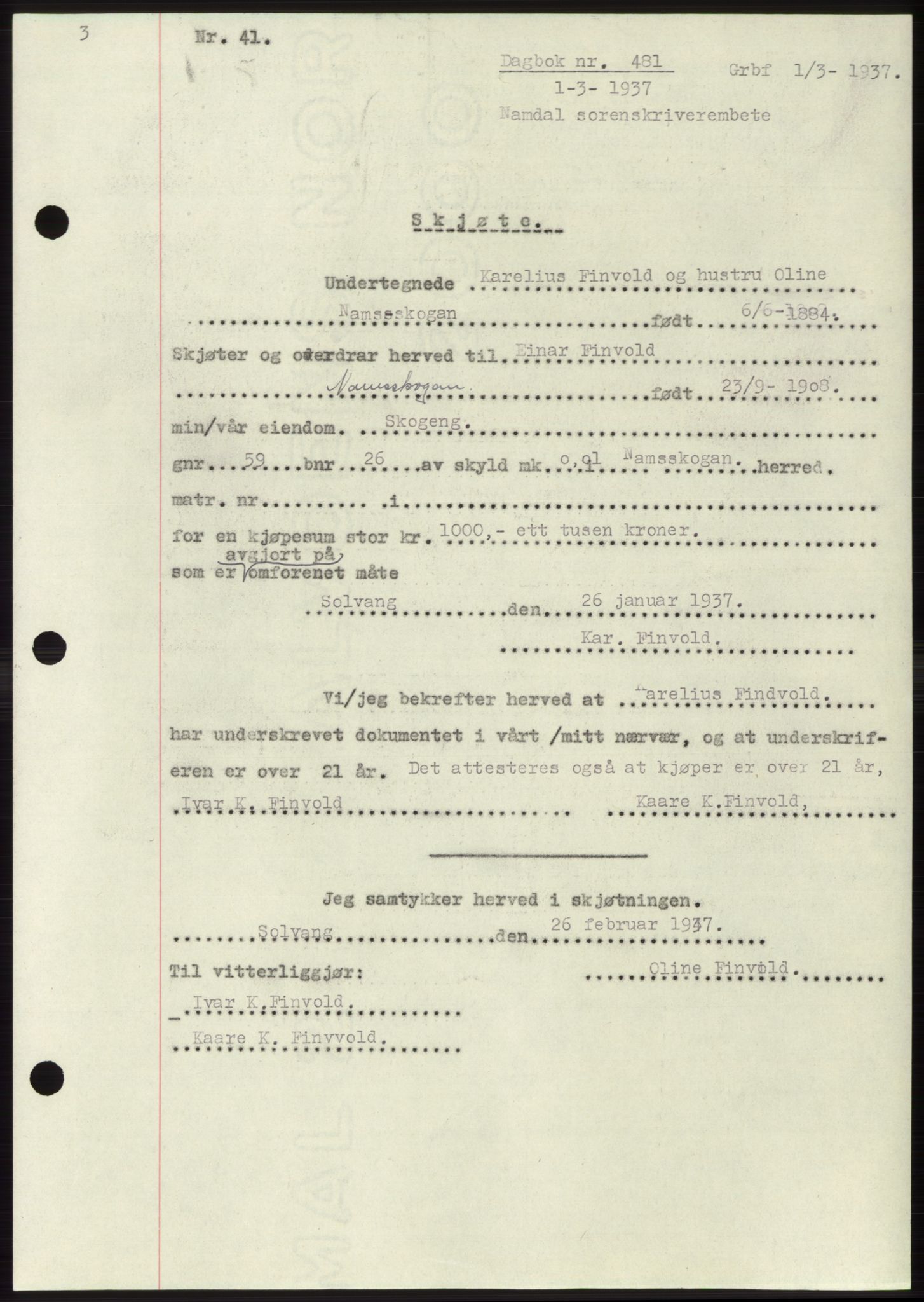 Namdal sorenskriveri, SAT/A-4133/1/2/2C: Pantebok nr. -, 1937-1939, Tingl.dato: 01.03.1937