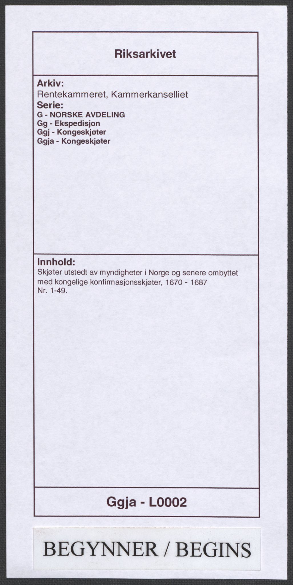 Rentekammeret, Kammerkanselliet, RA/EA-3111/G/Gg/Ggj/Ggja/L0002: Skjøter utstedt av myndigheter i Norge og senere ombyttet med kongelige konfirmasjonsskjøter, 1670-1687, s. 1