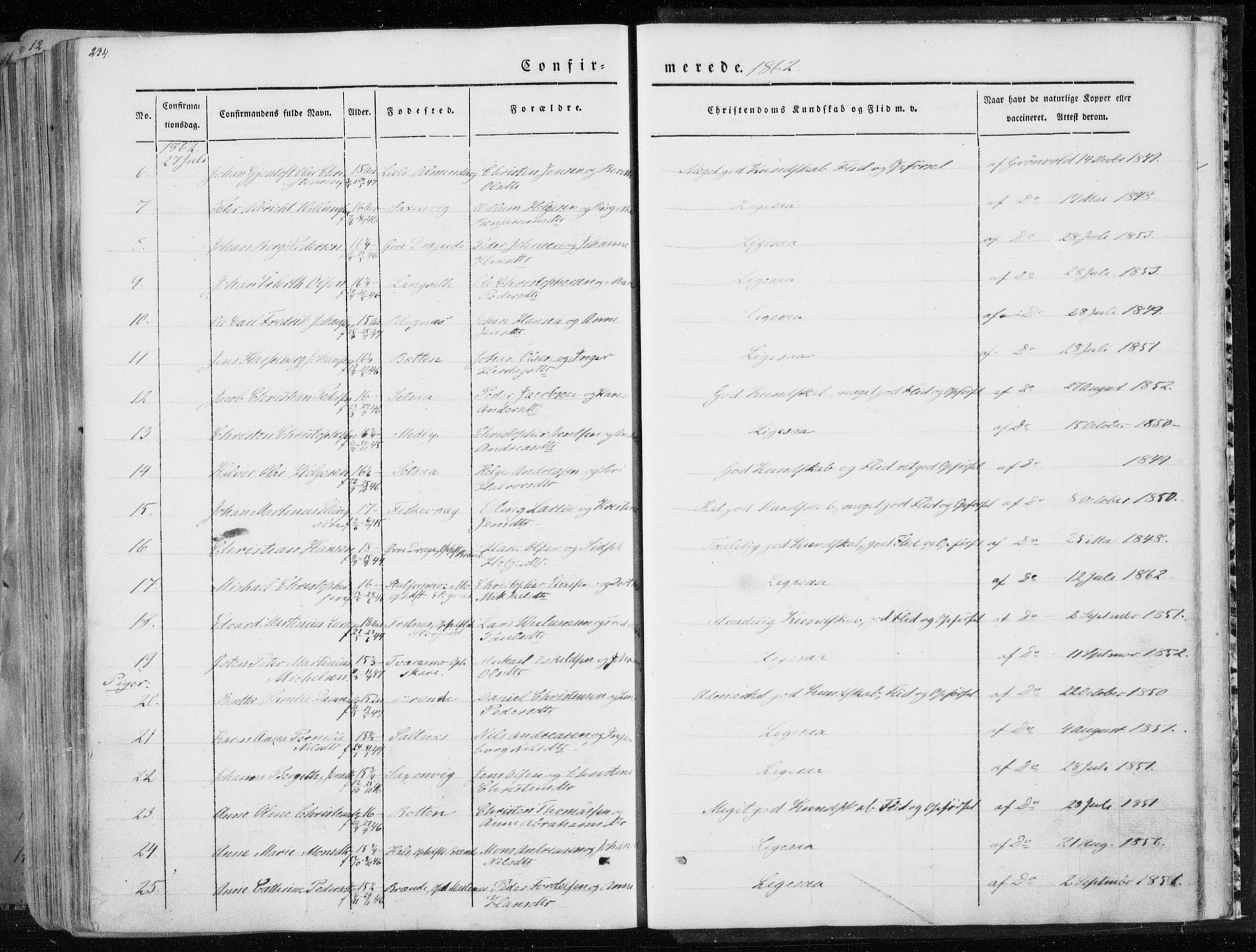 Ministerialprotokoller, klokkerbøker og fødselsregistre - Nordland, SAT/A-1459/847/L0666: Ministerialbok nr. 847A06, 1842-1871, s. 234