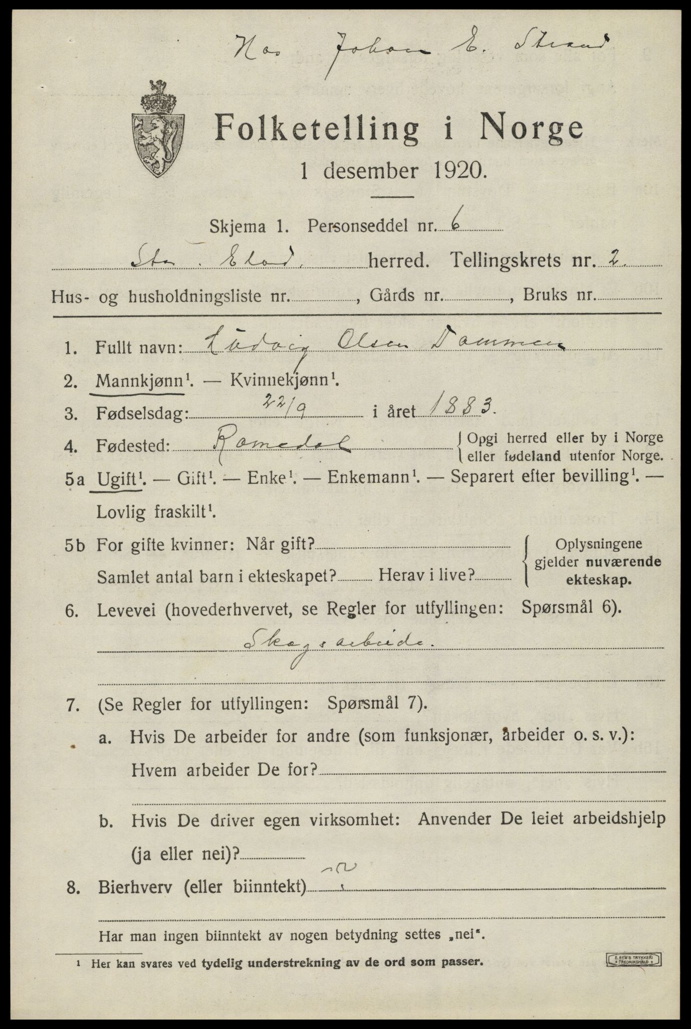 SAH, Folketelling 1920 for 0430 Stor-Elvdal herred, 1920, s. 2790