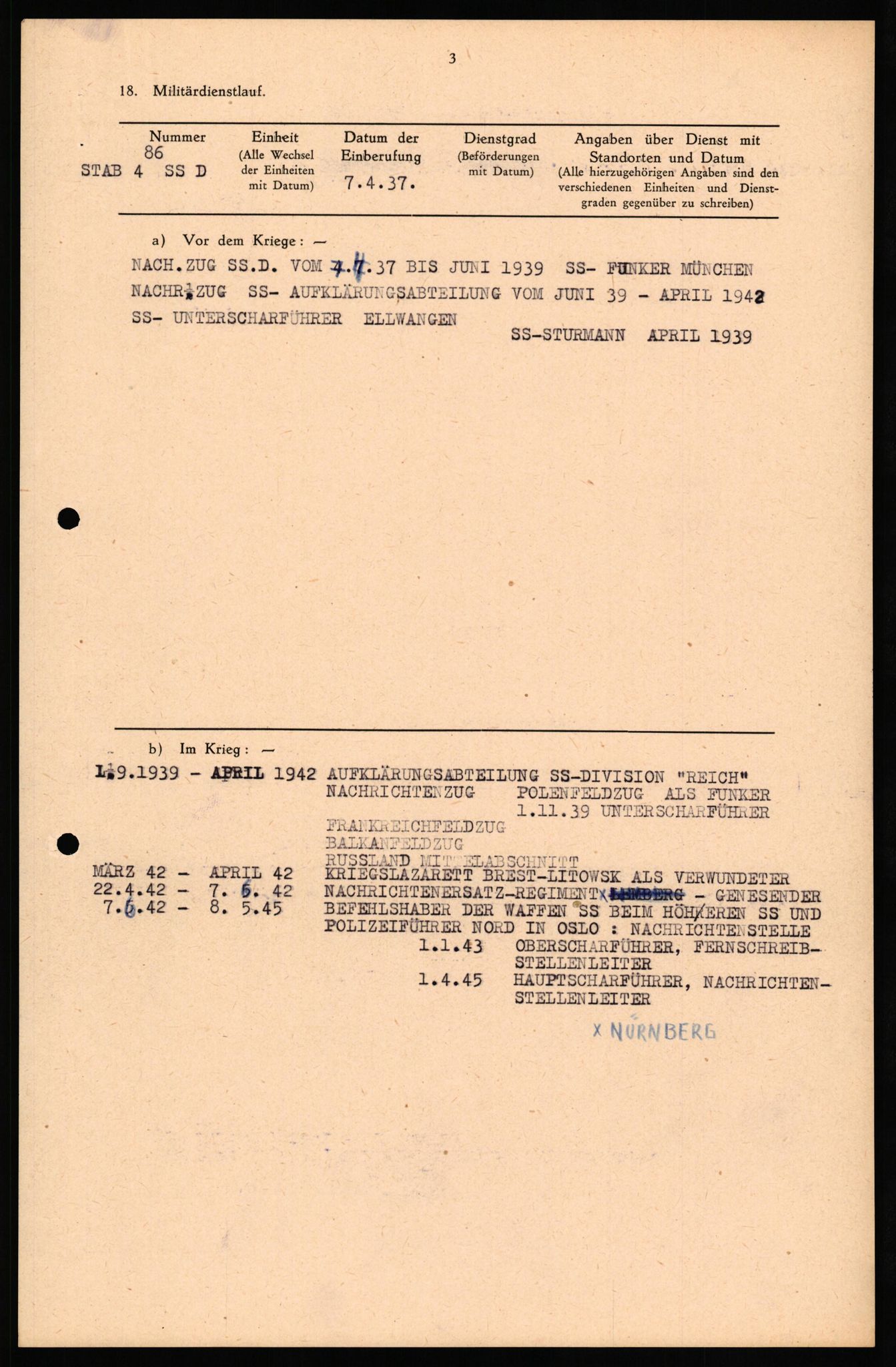 Forsvaret, Forsvarets overkommando II, RA/RAFA-3915/D/Db/L0034: CI Questionaires. Tyske okkupasjonsstyrker i Norge. Tyskere., 1945-1946, s. 126