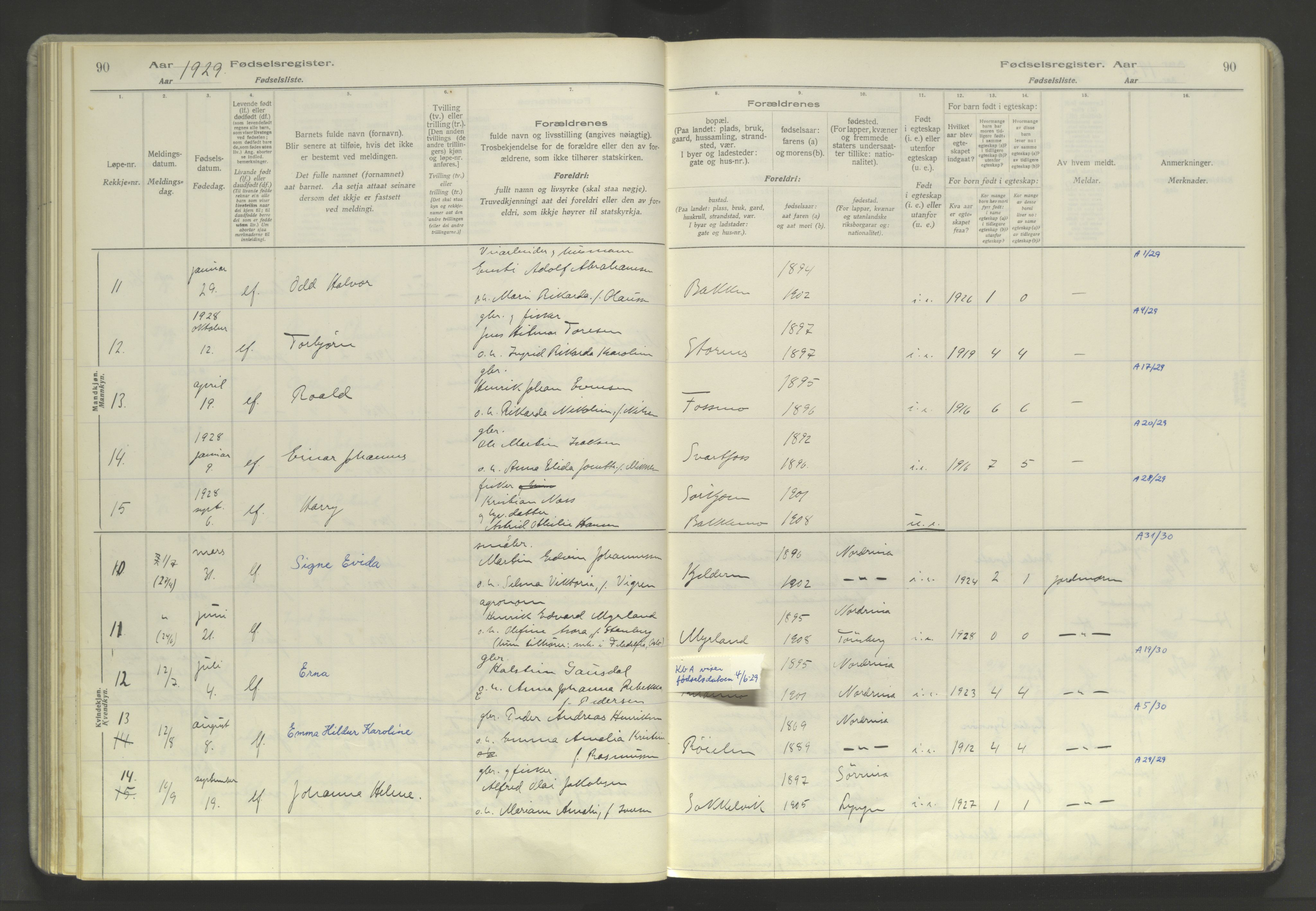 Skjervøy sokneprestkontor, AV/SATØ-S-1300/I/Ia/L0060: Fødselsregister nr. 60, 1916-1947, s. 90