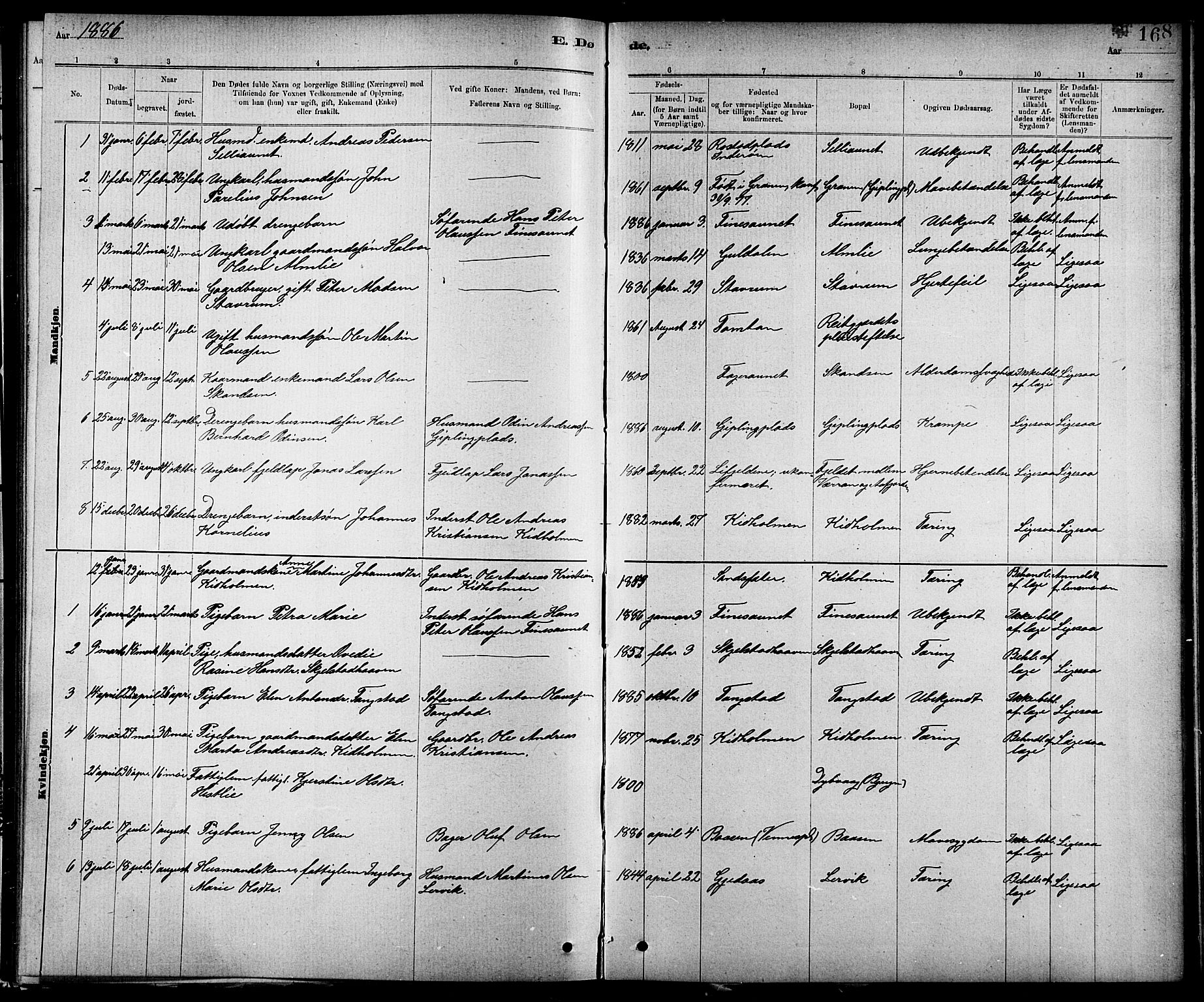 Ministerialprotokoller, klokkerbøker og fødselsregistre - Nord-Trøndelag, SAT/A-1458/744/L0423: Klokkerbok nr. 744C02, 1886-1905, s. 168