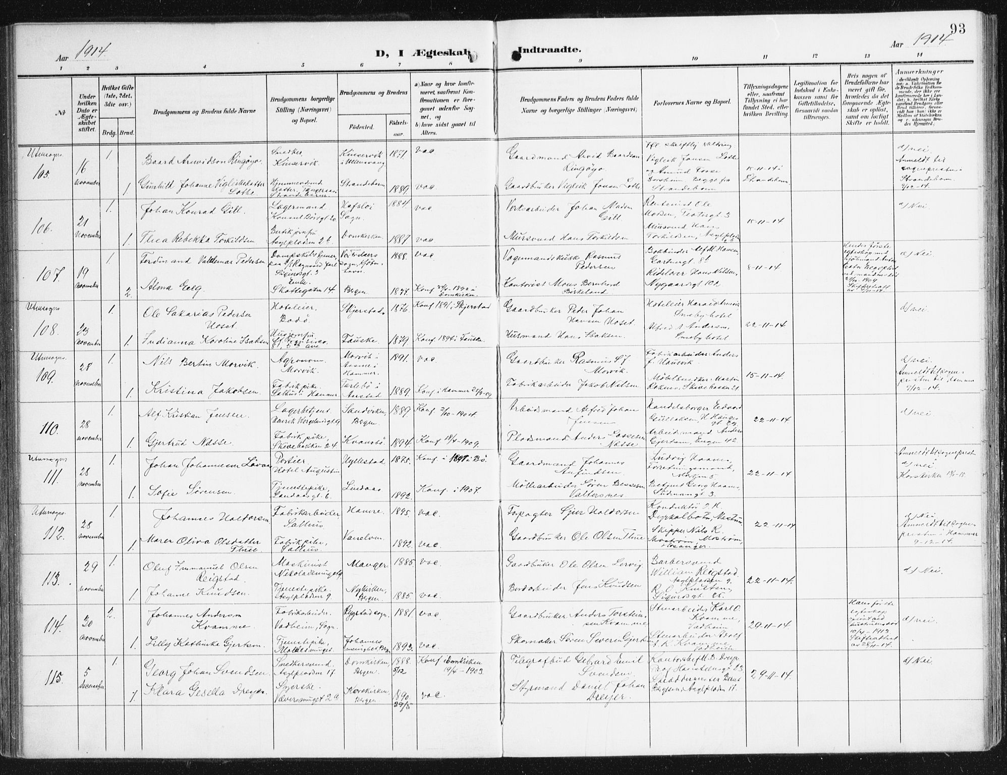 Domkirken sokneprestembete, AV/SAB-A-74801/H/Haa/L0038: Ministerialbok nr. D 5, 1906-1921, s. 93