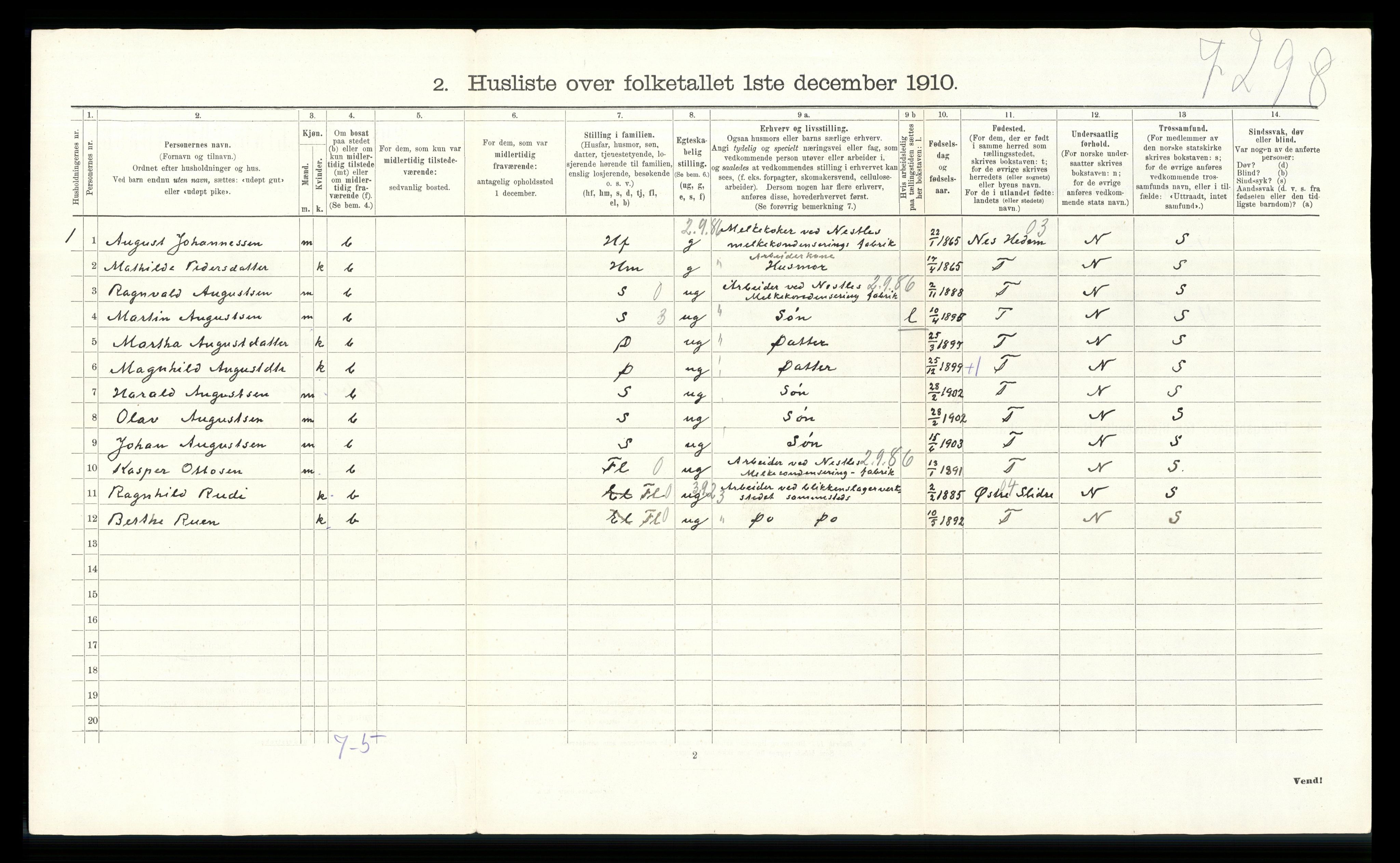 RA, Folketelling 1910 for 0528 Østre Toten herred, 1910, s. 1364