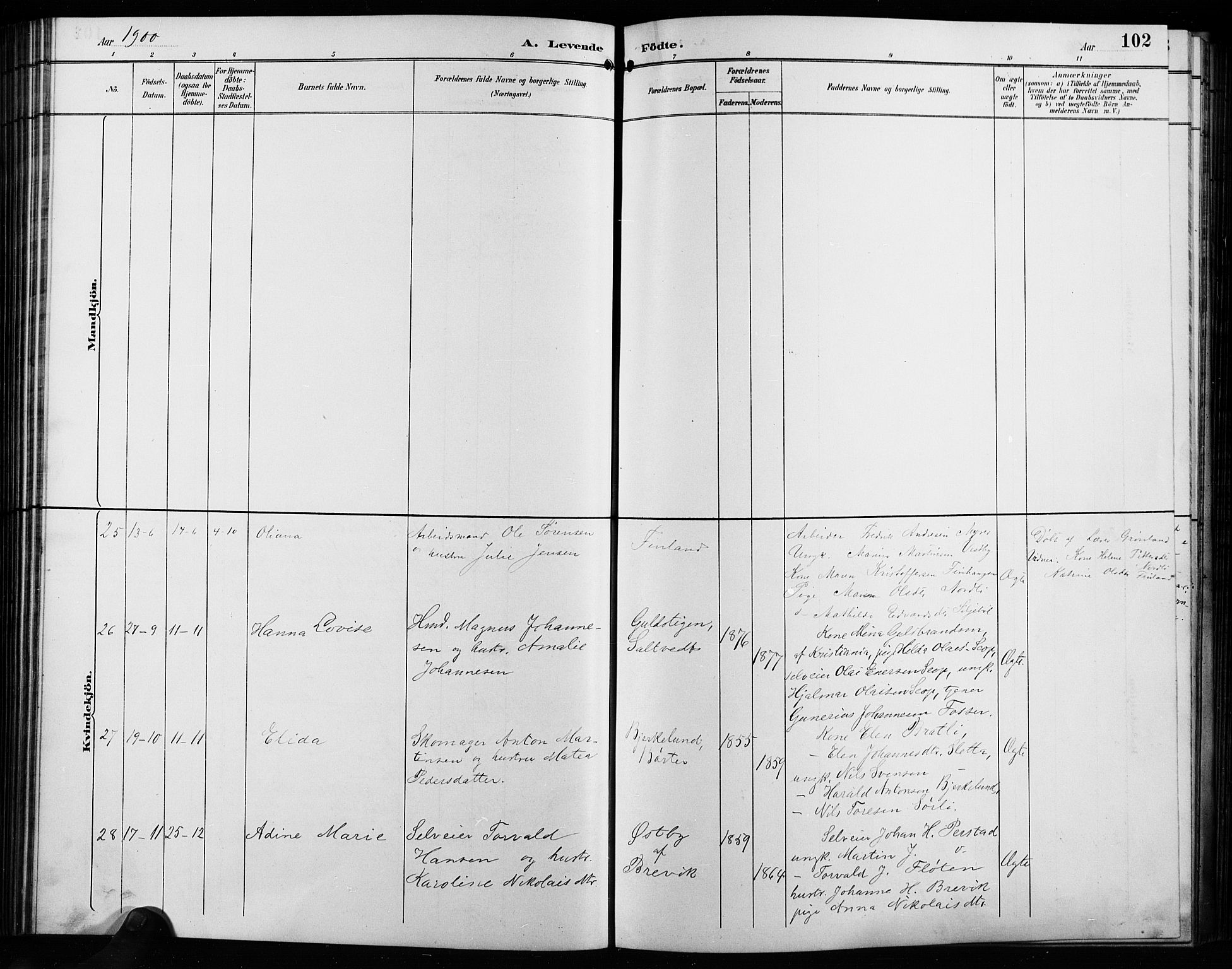 Enebakk prestekontor Kirkebøker, SAO/A-10171c/G/Ga/L0006: Klokkerbok nr. I 6, 1889-1911, s. 102