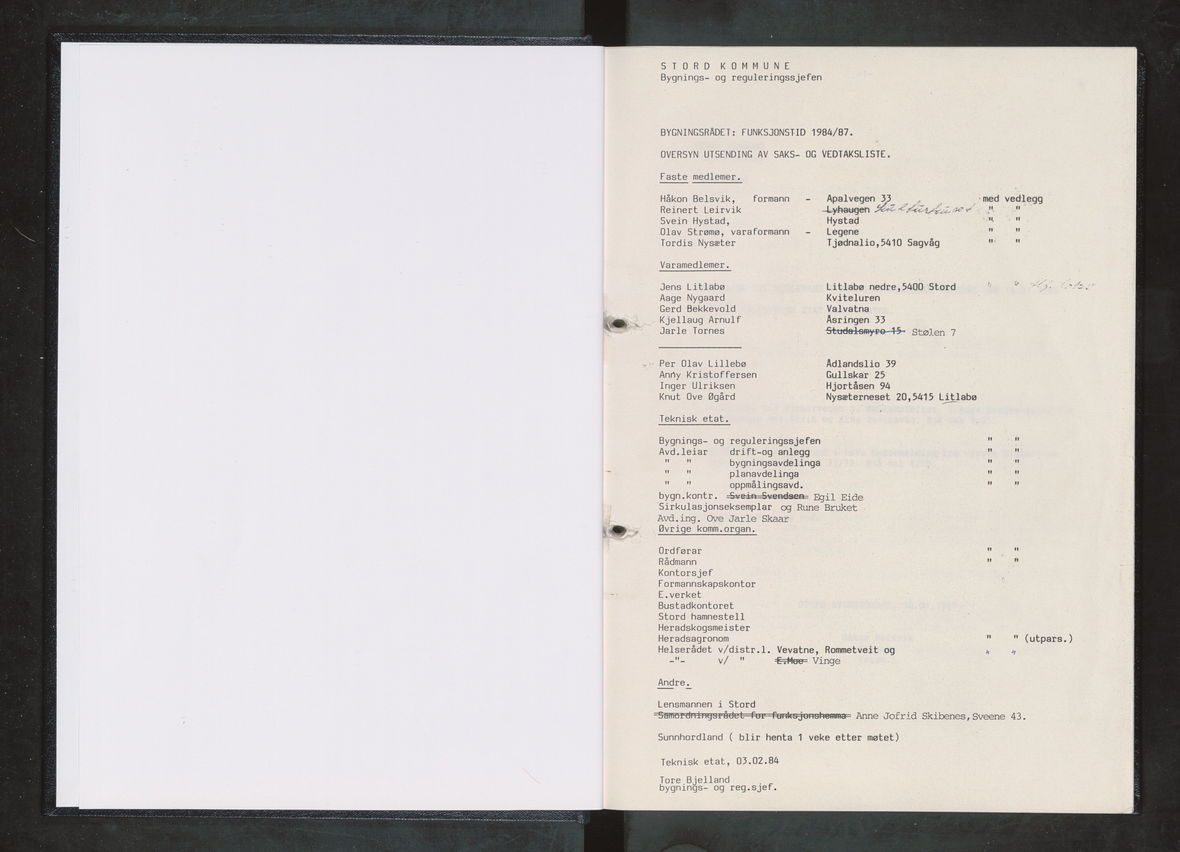 Stord kommune. Bygningsrådet, IKAH/1221-511/A/Aa/L0048: Møtebok for Stord bygningsråd, 1985