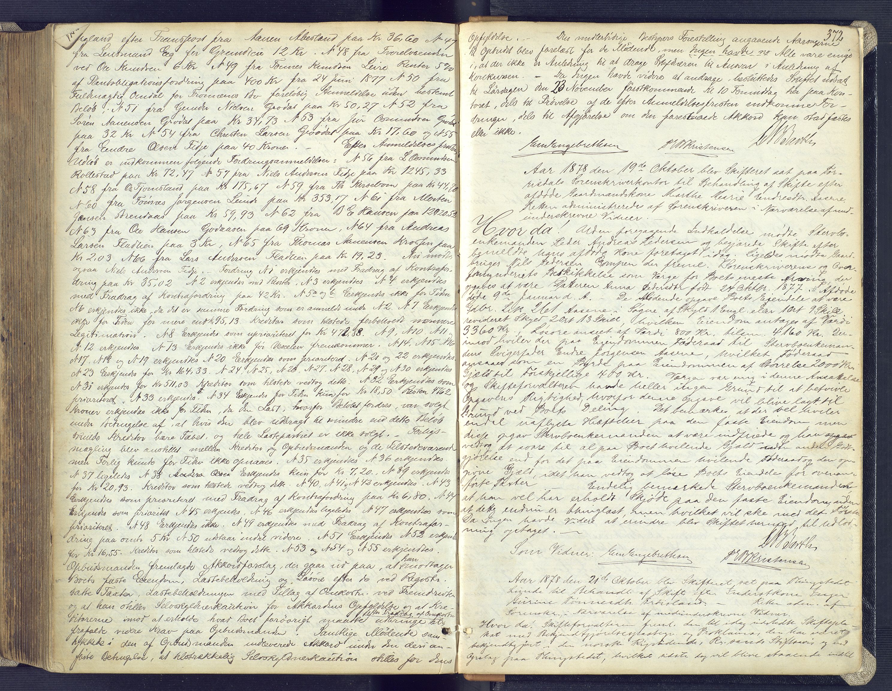 Torridal sorenskriveri, SAK/1221-0012/H/Hc/L0016: Skifteforhandlingsprotokoll med navneregister nr. 2, 1867-1878, s. 372