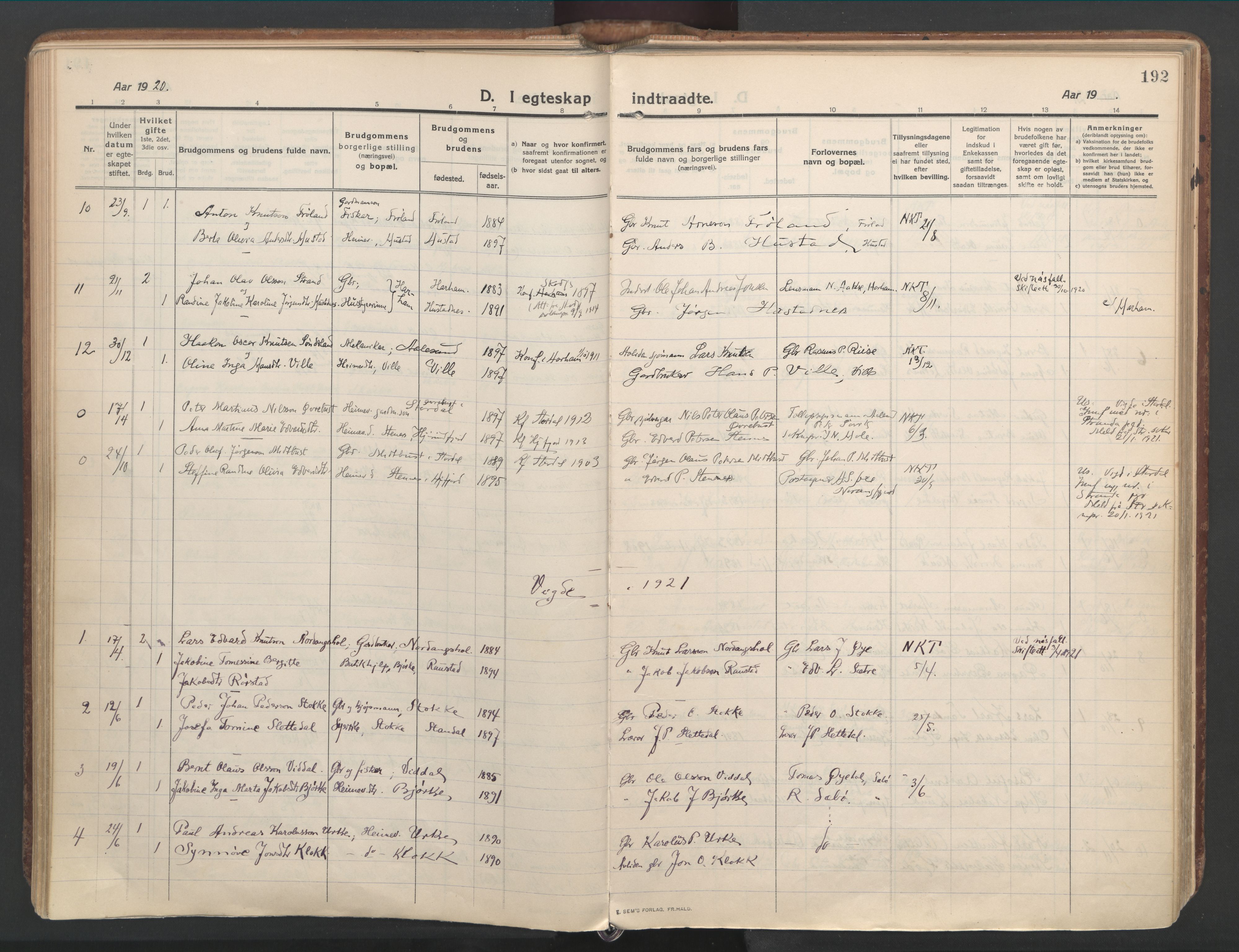 Ministerialprotokoller, klokkerbøker og fødselsregistre - Møre og Romsdal, SAT/A-1454/515/L0212: Ministerialbok nr. 515A08, 1911-1935, s. 192