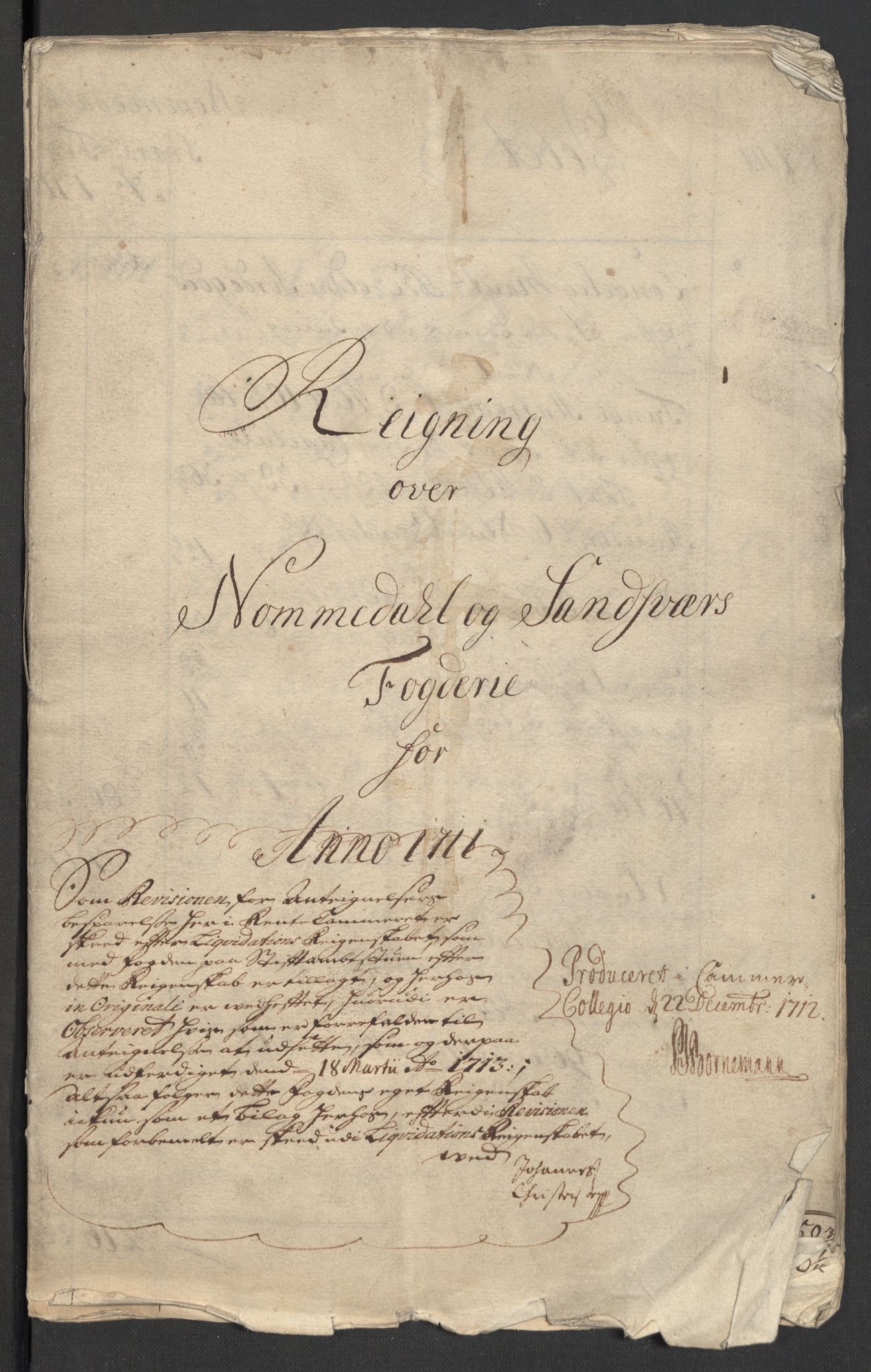 Rentekammeret inntil 1814, Reviderte regnskaper, Fogderegnskap, RA/EA-4092/R24/L1586: Fogderegnskap Numedal og Sandsvær, 1711, s. 3