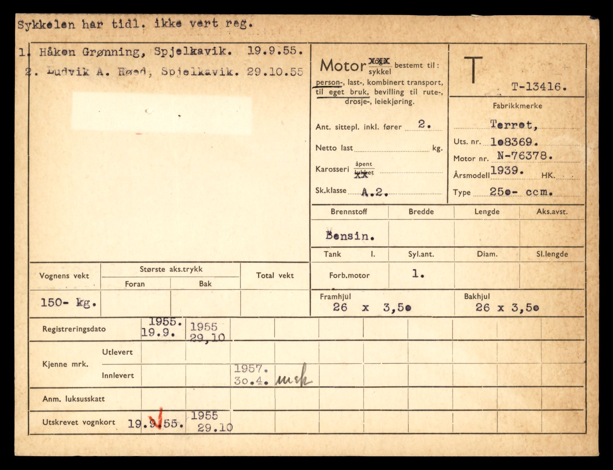 Møre og Romsdal vegkontor - Ålesund trafikkstasjon, AV/SAT-A-4099/F/Fe/L0039: Registreringskort for kjøretøy T 13361 - T 13530, 1927-1998, s. 939