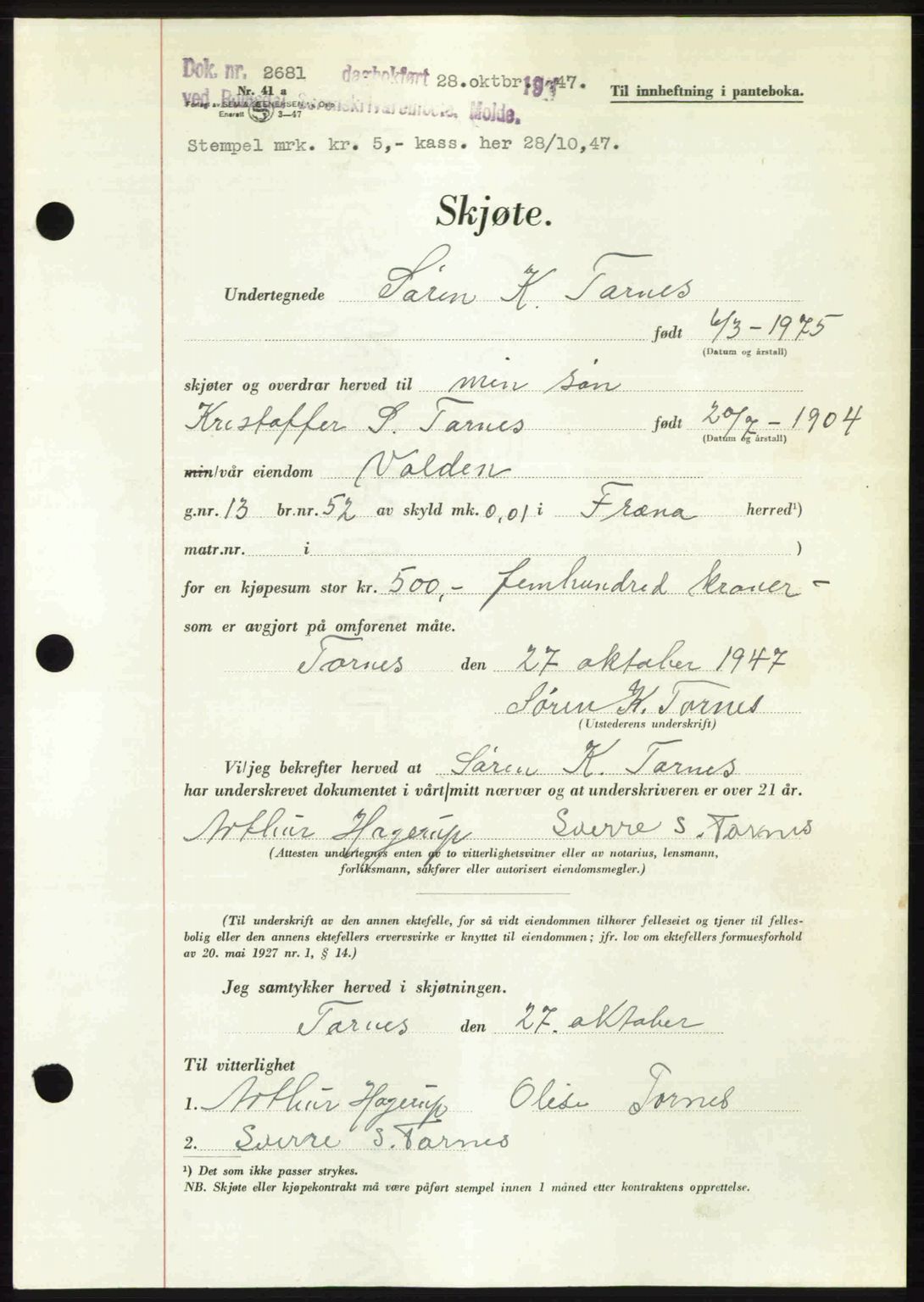 Romsdal sorenskriveri, SAT/A-4149/1/2/2C: Pantebok nr. A24, 1947-1947, Dagboknr: 2681/1947