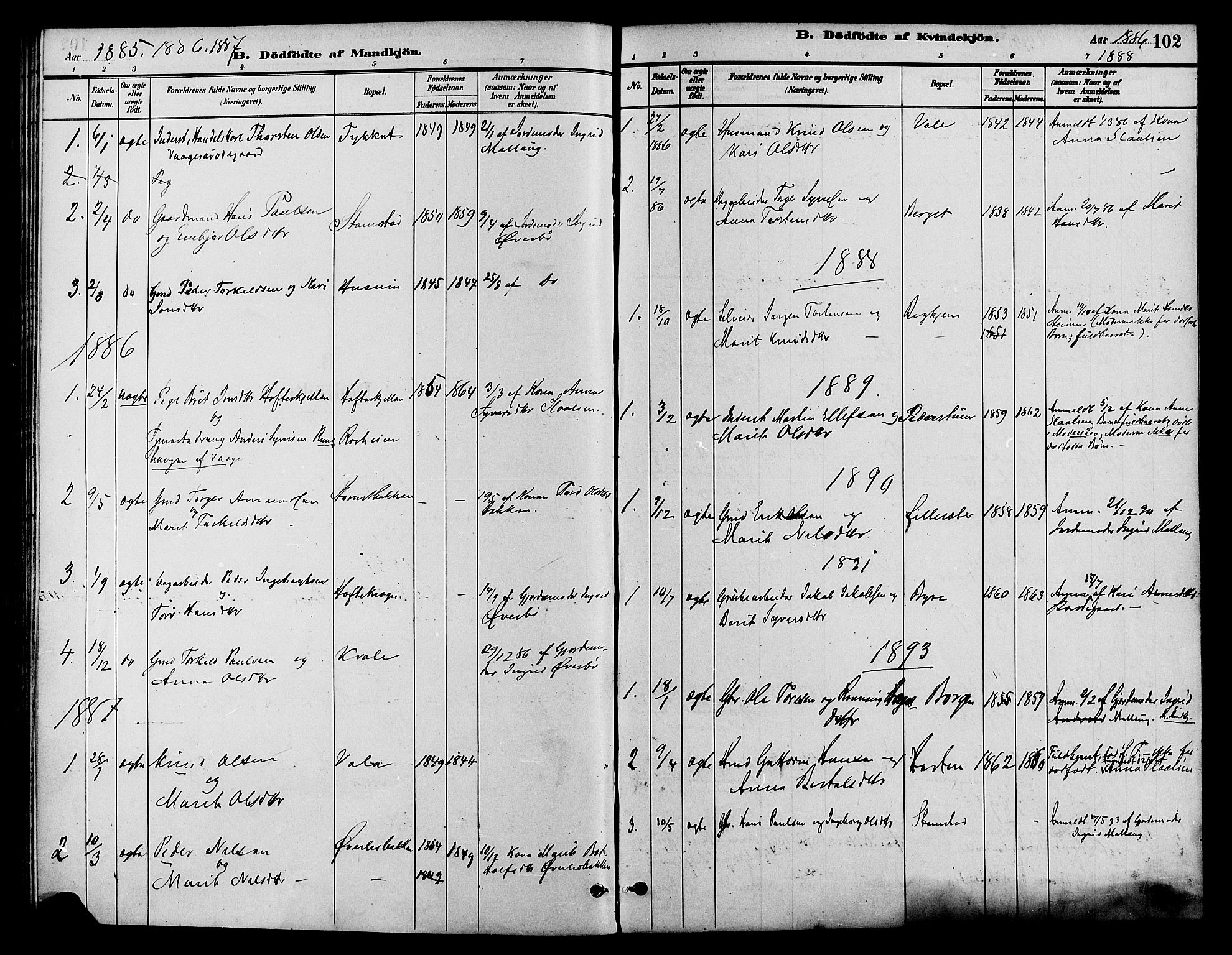 Lom prestekontor, AV/SAH-PREST-070/K/L0008: Ministerialbok nr. 8, 1885-1898, s. 102