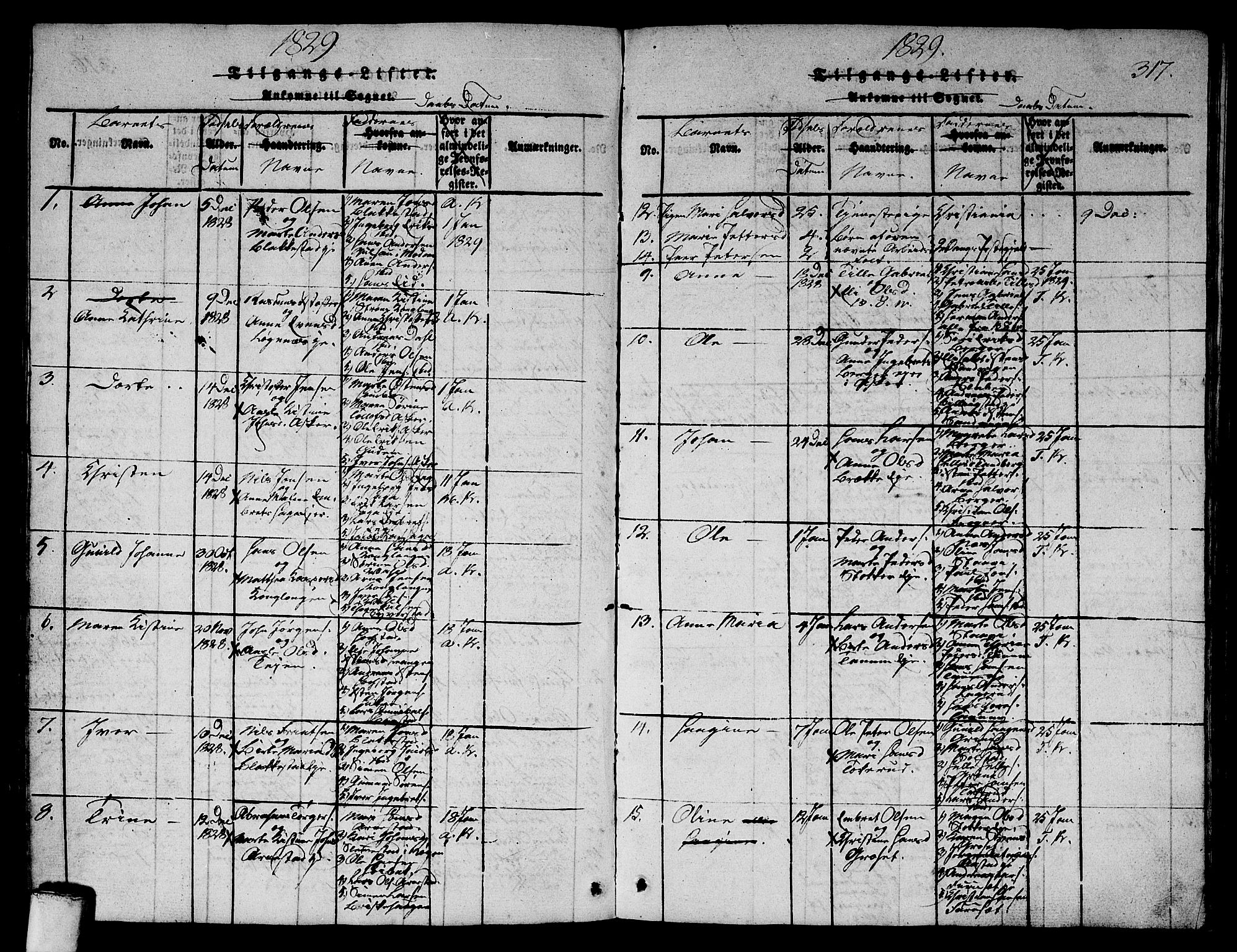 Asker prestekontor Kirkebøker, SAO/A-10256a/G/Ga/L0001: Klokkerbok nr. I 1, 1814-1830, s. 317