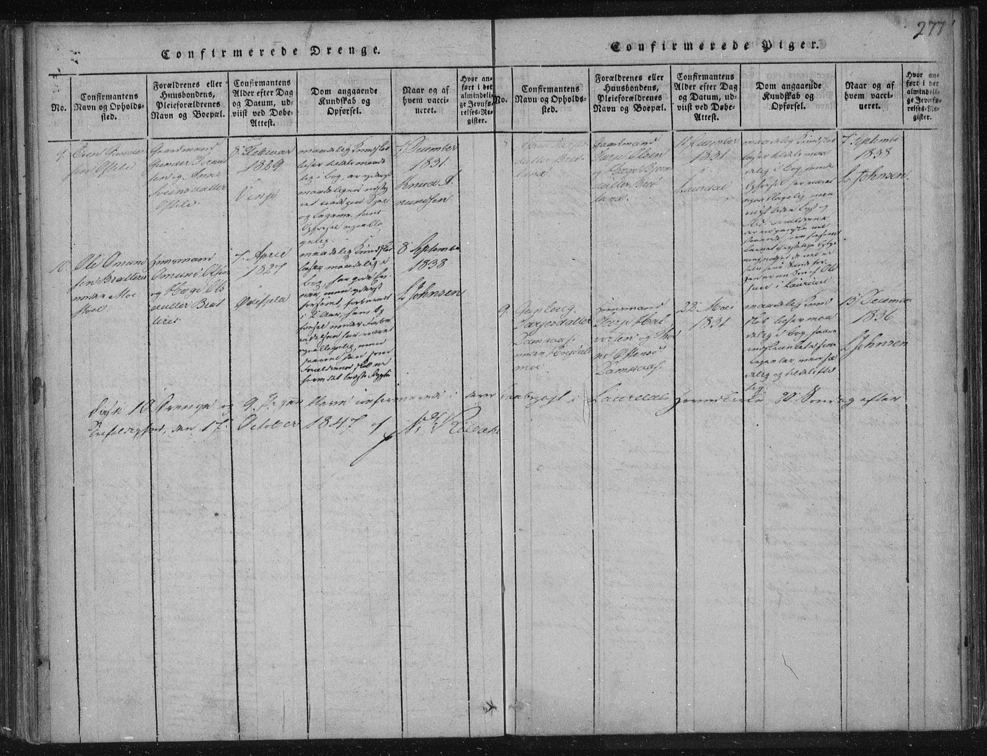 Lårdal kirkebøker, SAKO/A-284/F/Fc/L0001: Ministerialbok nr. III 1, 1815-1860, s. 277