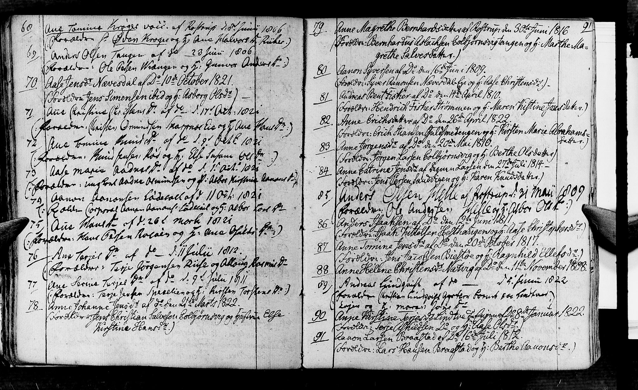 Øyestad sokneprestkontor, AV/SAK-1111-0049/F/Fa/L0011: Ministerialbok nr. A 11, 1805-1824, s. 91