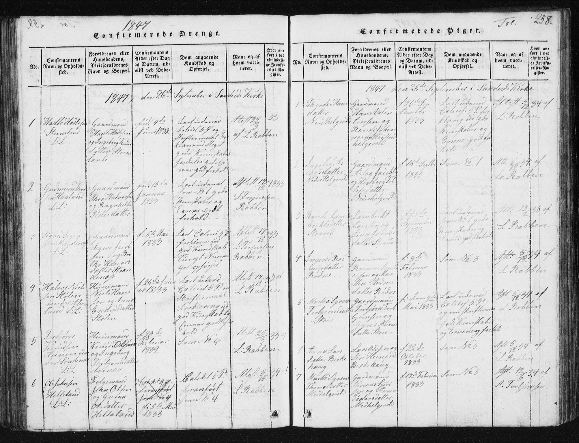 Vikedal sokneprestkontor, SAST/A-101840/01/V: Klokkerbok nr. B 2, 1816-1863, s. 258