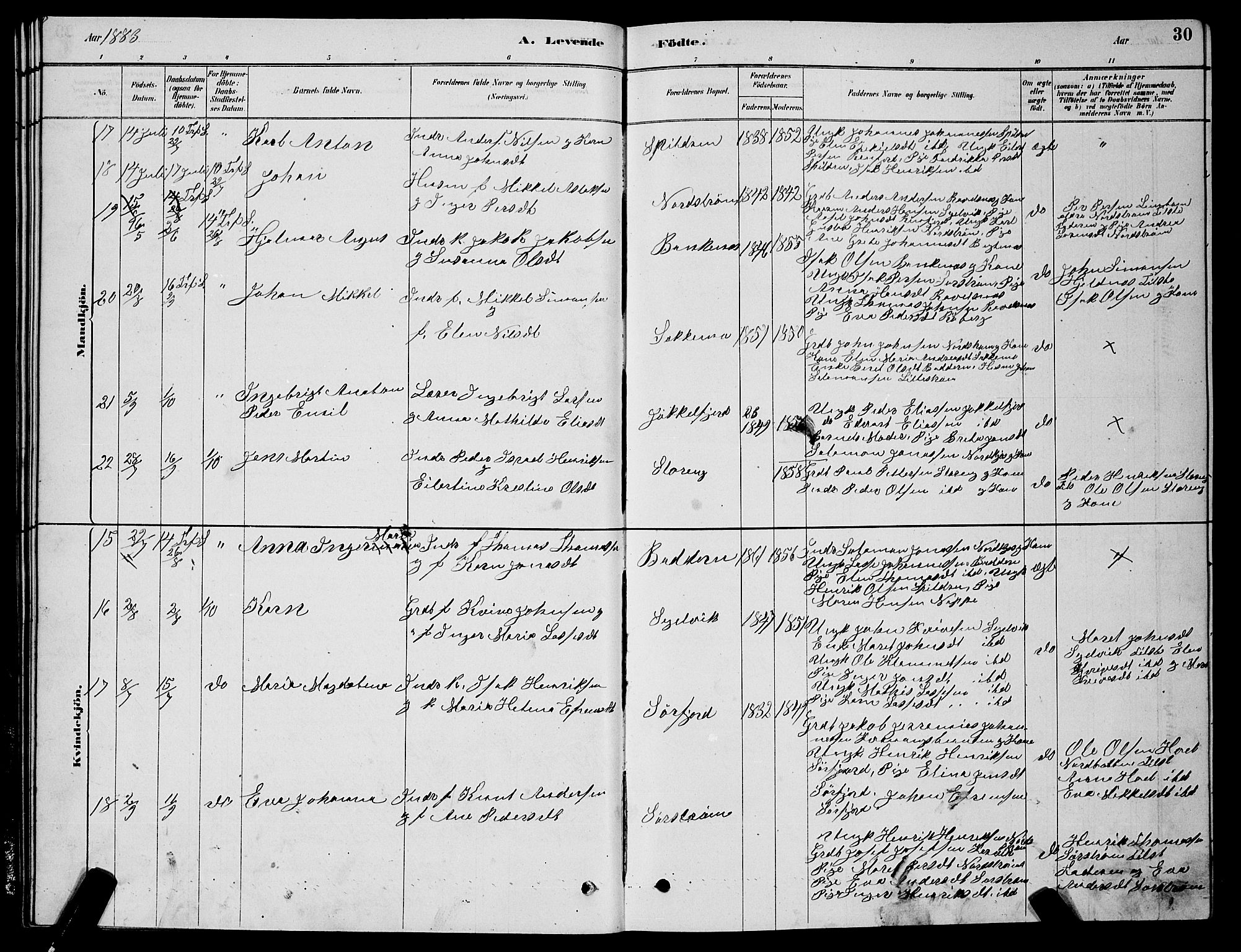 Skjervøy sokneprestkontor, AV/SATØ-S-1300/H/Ha/Hab/L0015klokker: Klokkerbok nr. 15, 1878-1890, s. 30