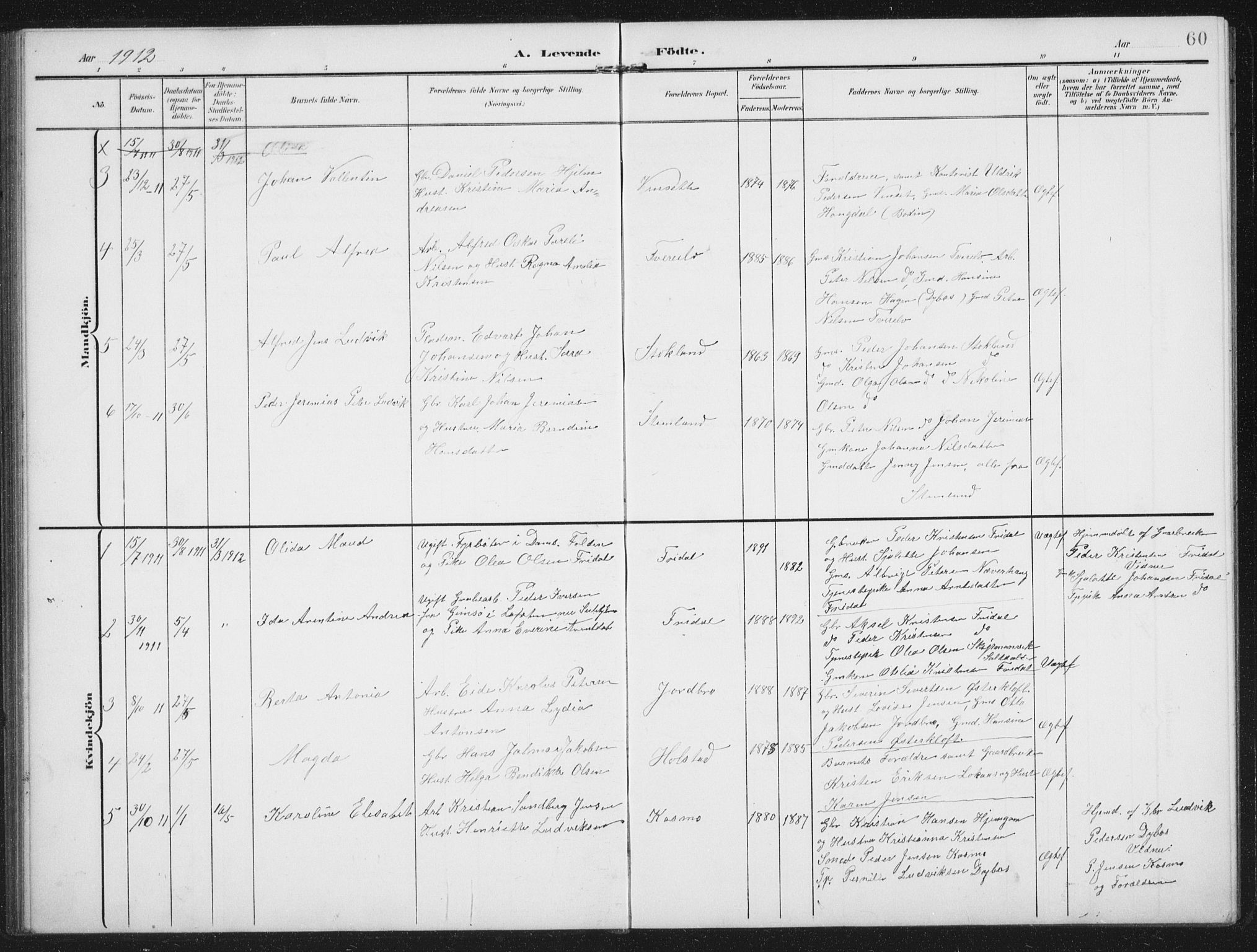 Ministerialprotokoller, klokkerbøker og fødselsregistre - Nordland, AV/SAT-A-1459/851/L0726: Klokkerbok nr. 851C01, 1902-1924, s. 60