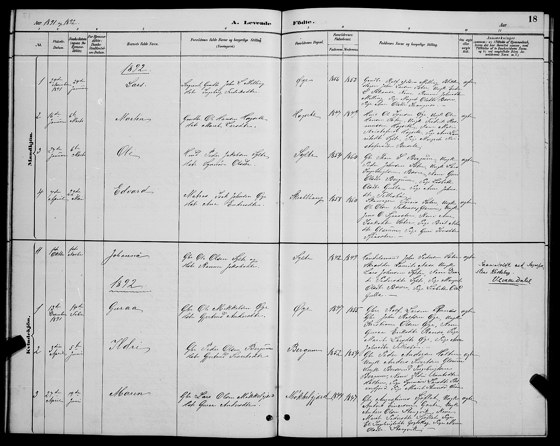 Ministerialprotokoller, klokkerbøker og fødselsregistre - Møre og Romsdal, AV/SAT-A-1454/595/L1052: Klokkerbok nr. 595C04, 1885-1900, s. 18