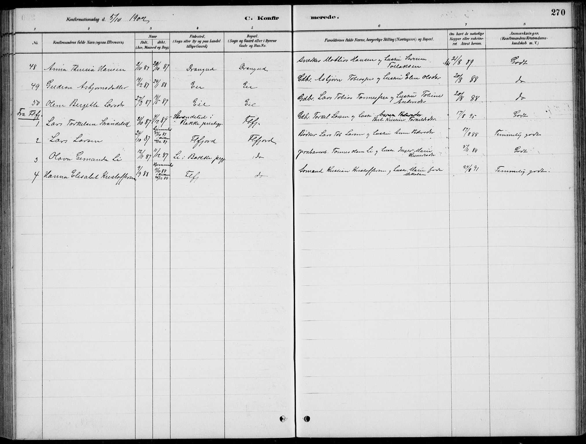 Flekkefjord sokneprestkontor, AV/SAK-1111-0012/F/Fb/Fbc/L0007: Klokkerbok nr. B 7, 1880-1902, s. 270