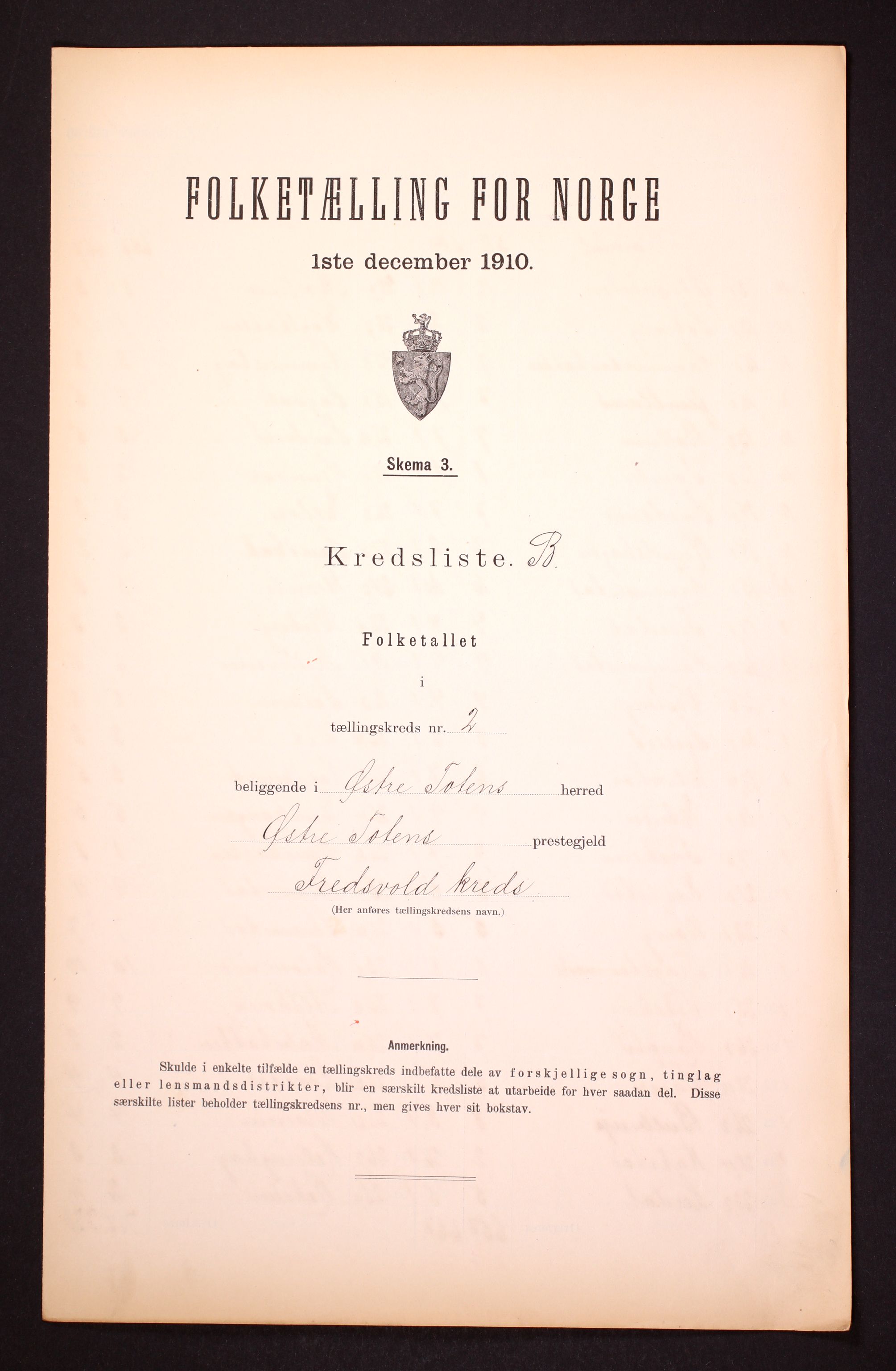 RA, Folketelling 1910 for 0528 Østre Toten herred, 1910, s. 10