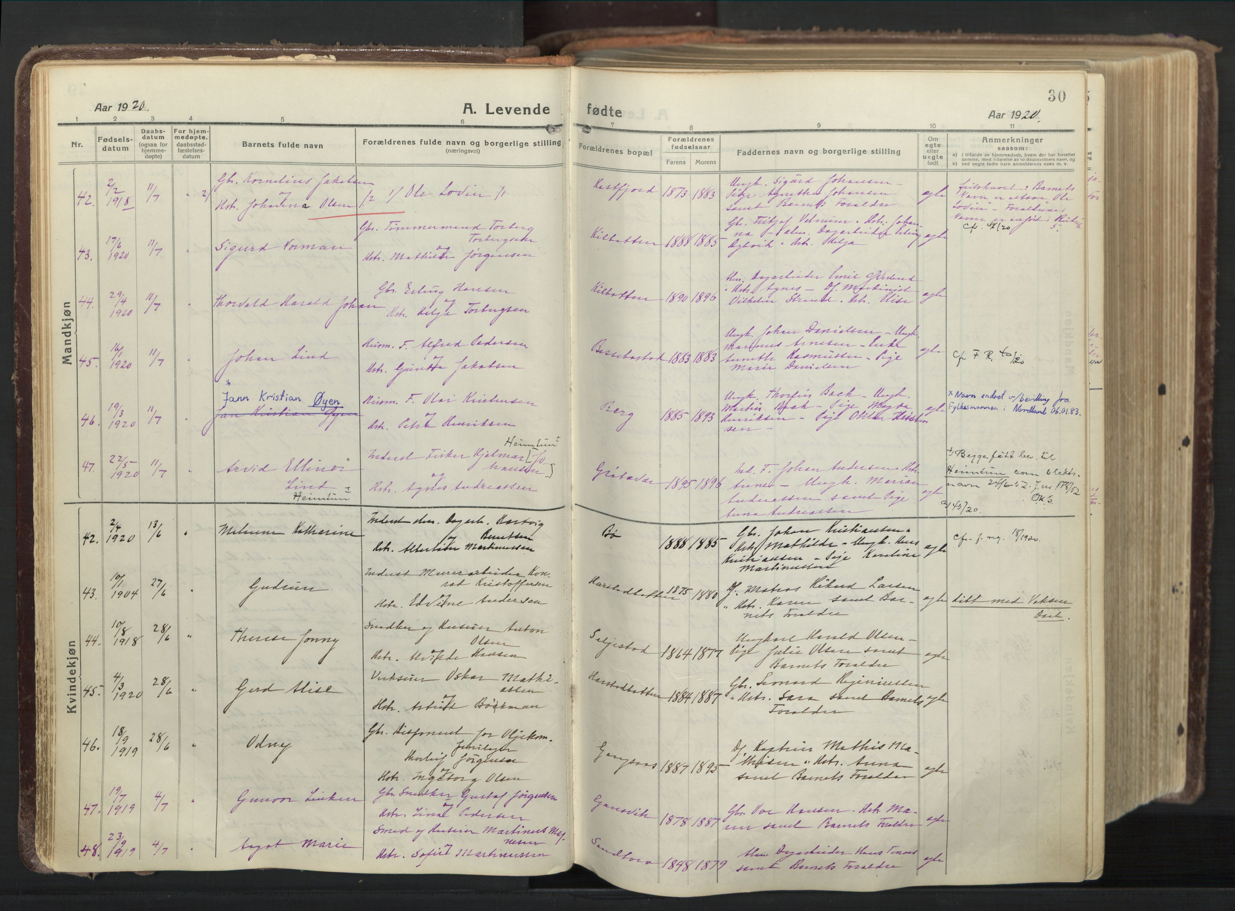 Trondenes sokneprestkontor, AV/SATØ-S-1319/H/Ha/L0019kirke: Ministerialbok nr. 19, 1919-1928, s. 30