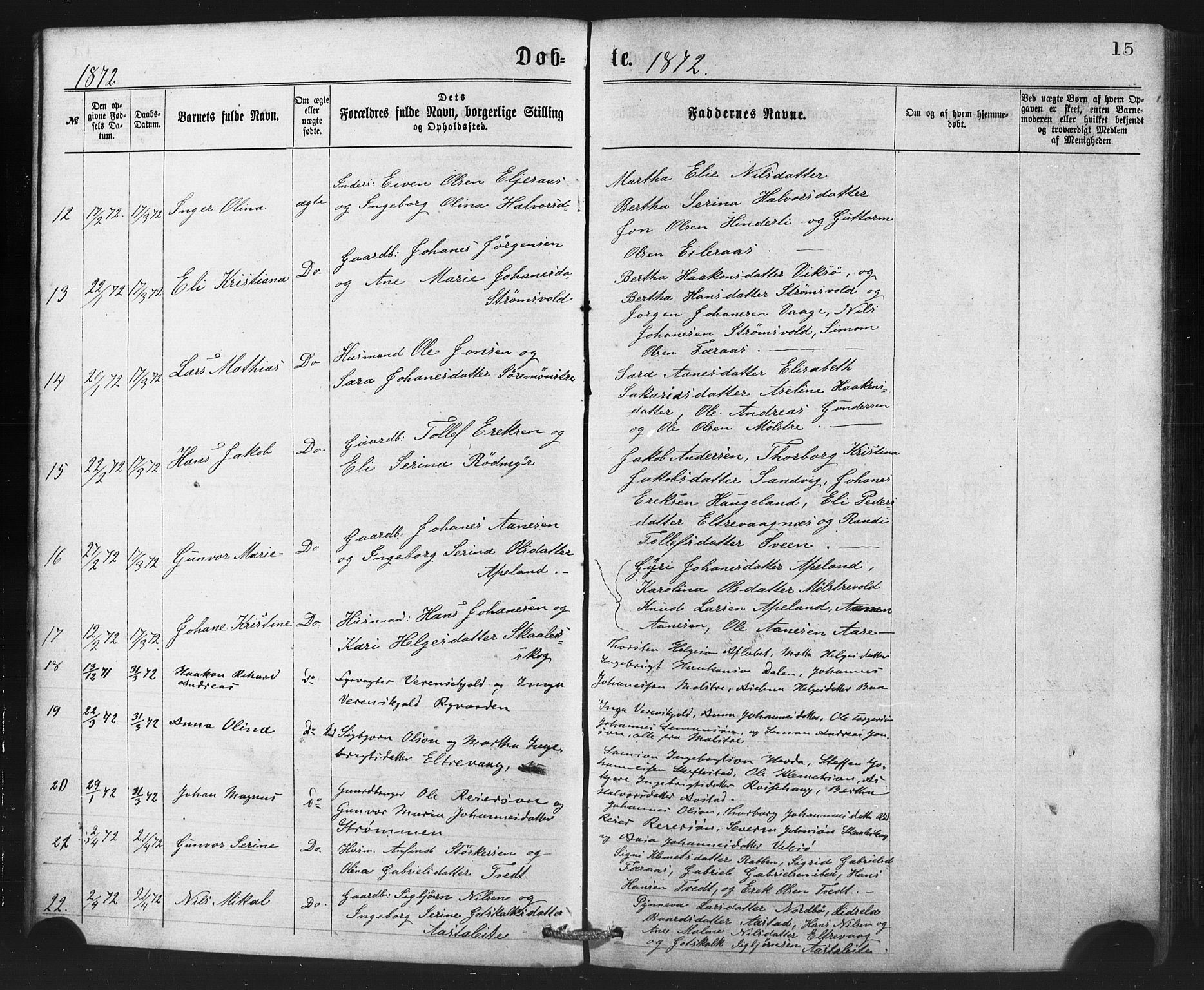 Sveio Sokneprestembete, AV/SAB-A-78501/H/Haa: Ministerialbok nr. B 1, 1870-1883, s. 15