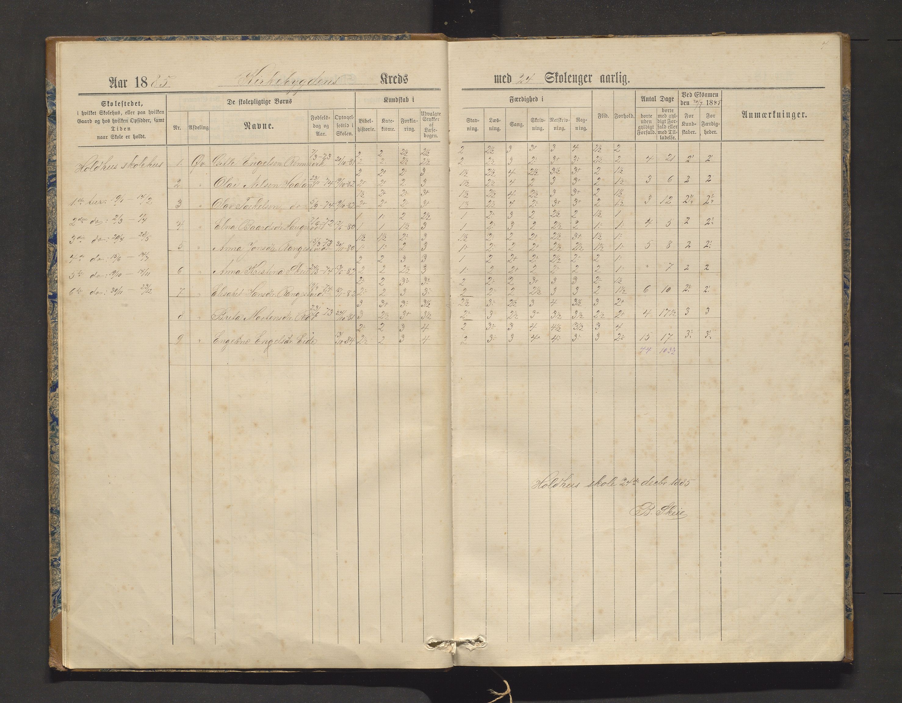 Hålandsdalen kommune. Barneskulane, IKAH/1239-231/F/Fa/L0006: Skuleprotokoll for Kirkebygden og Gjøen krinsar i Fusa prestegjeld, 1884-1914