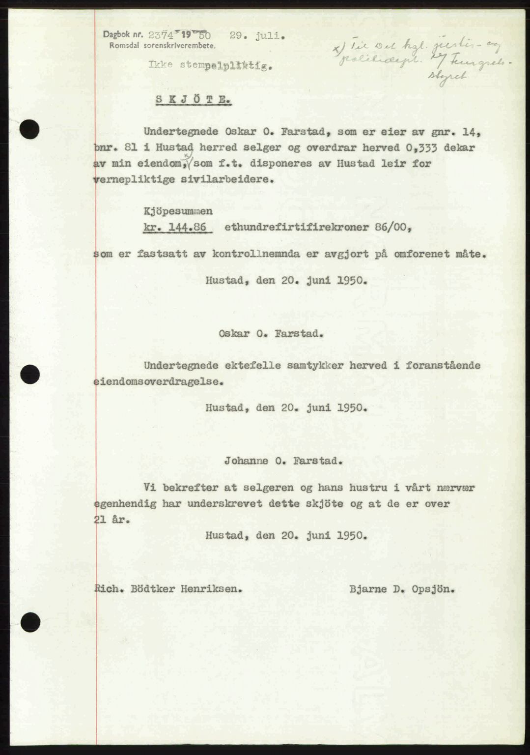 Romsdal sorenskriveri, AV/SAT-A-4149/1/2/2C: Pantebok nr. A34, 1950-1950, Dagboknr: 2374/1950