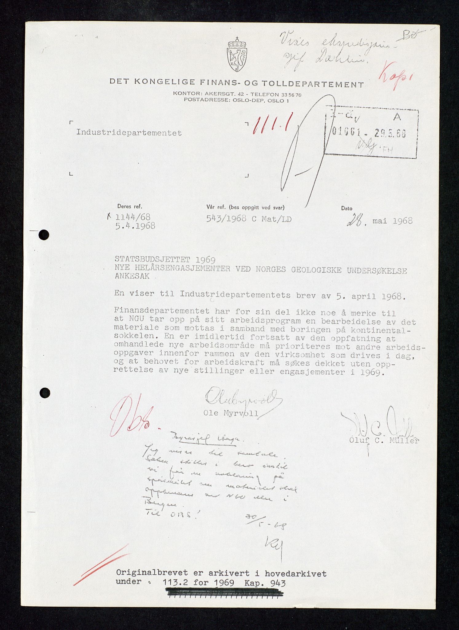 Industridepartementet, Oljekontoret, AV/SAST-A-101348/Db/L0002: Oljevernrådet, Styret i OD, leieforhold, div., 1966-1973, s. 358