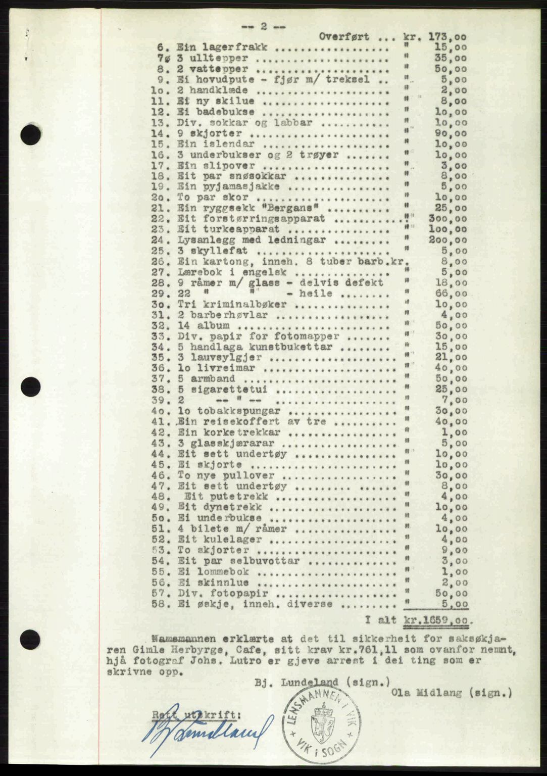 Ytre Sogn tingrett, AV/SAB-A-2601/1/G/Gbb/L0009: Pantebok nr. A6 - A7 (B4), 1950-1950, Dagboknr: 1073/1950