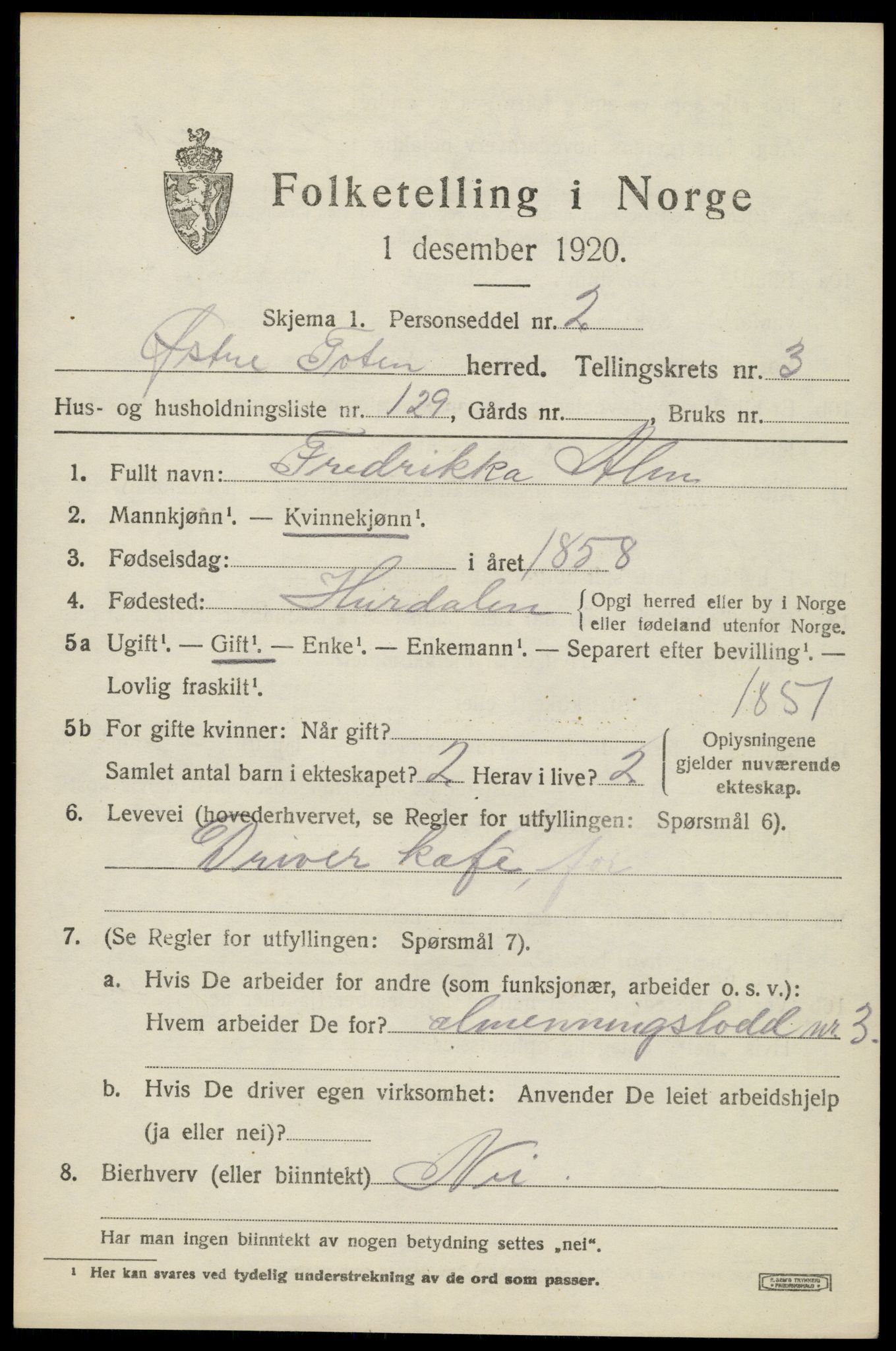 SAH, Folketelling 1920 for 0528 Østre Toten herred, 1920, s. 7474
