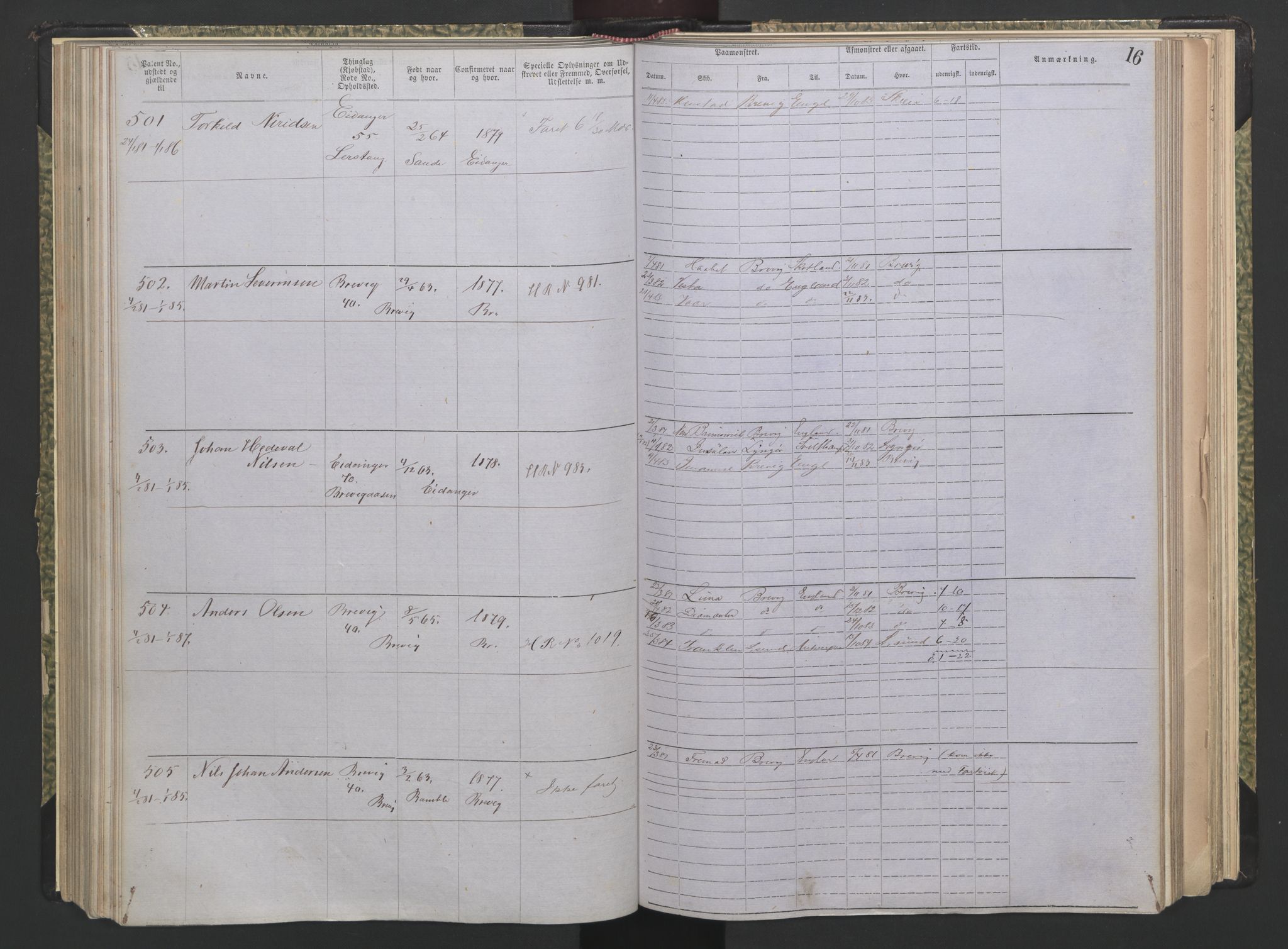 Brevik innrulleringskontor, AV/SAKO-A-833/F/Fa/L0004: Annotasjonsrulle, 1868-1948, s. 16