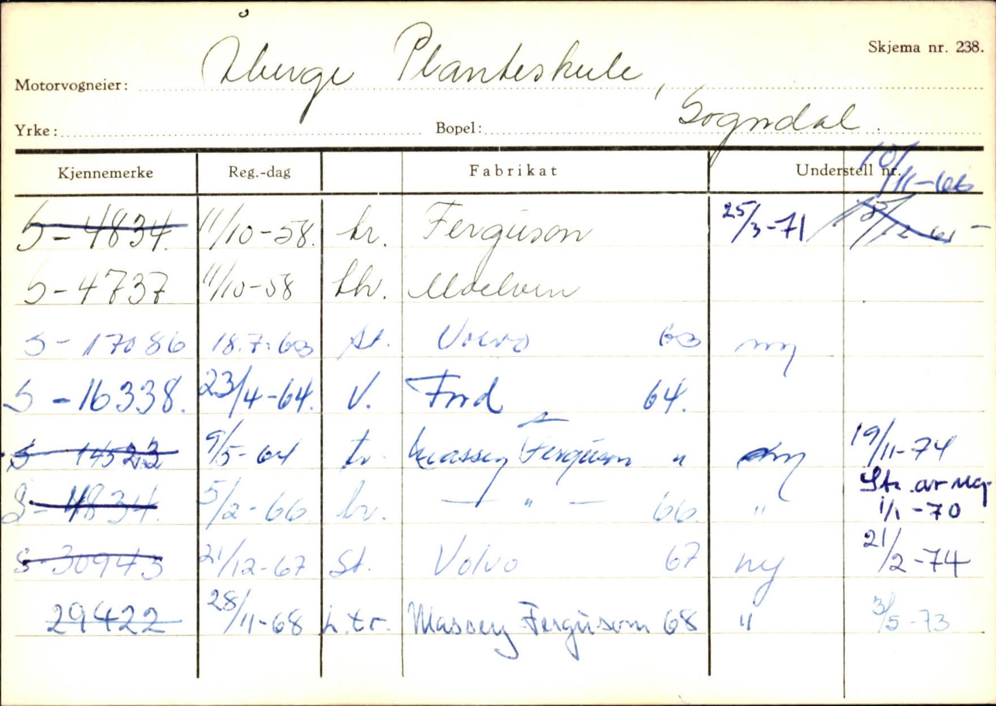 Statens vegvesen, Sogn og Fjordane vegkontor, AV/SAB-A-5301/4/F/L0125: Eigarregister Sogndal V-Å. Aurland A-Å. Fjaler A-N, 1945-1975, s. 331