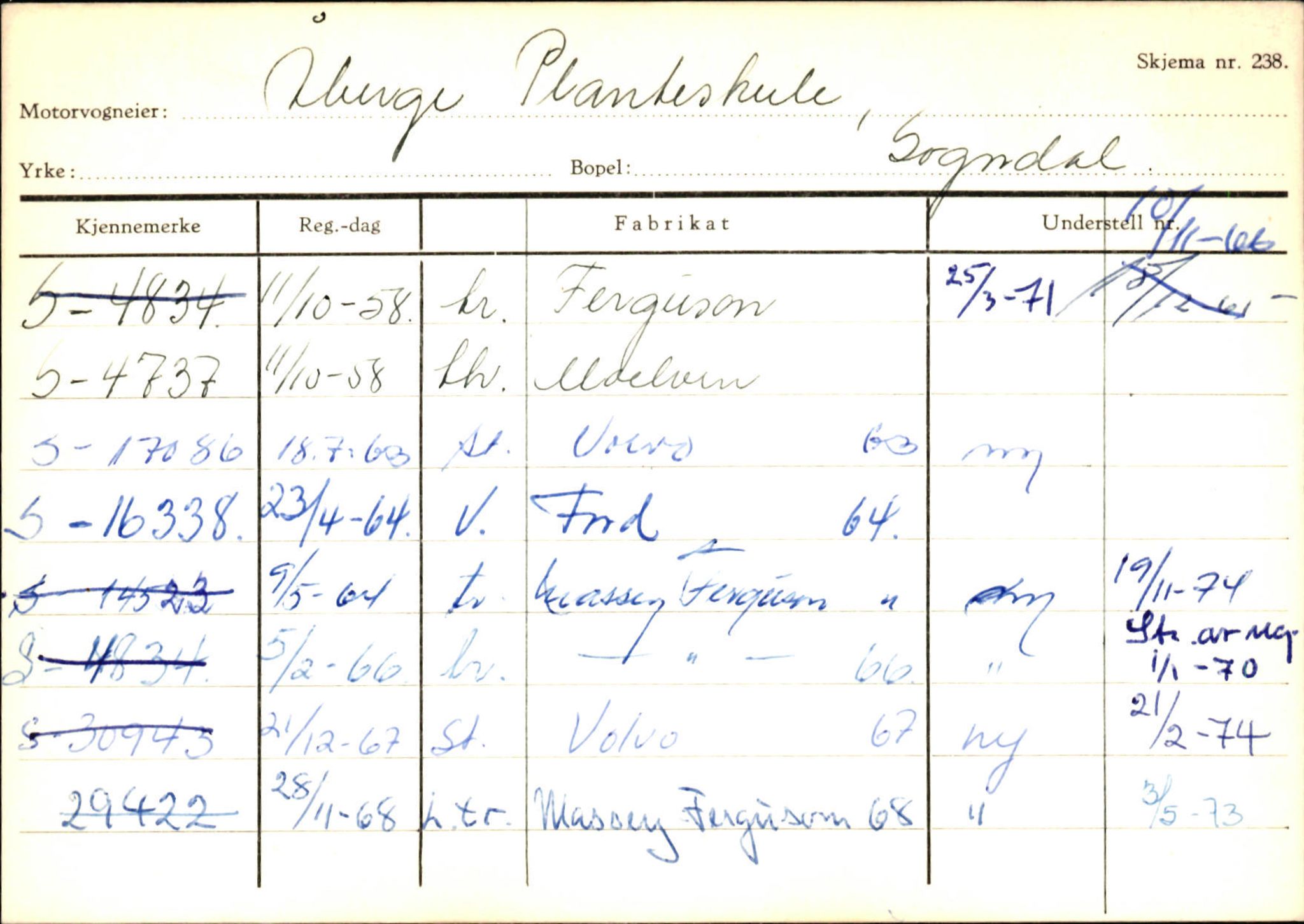 Statens vegvesen, Sogn og Fjordane vegkontor, SAB/A-5301/4/F/L0125: Eigarregister Sogndal V-Å. Aurland A-Å. Fjaler A-N, 1945-1975, s. 331