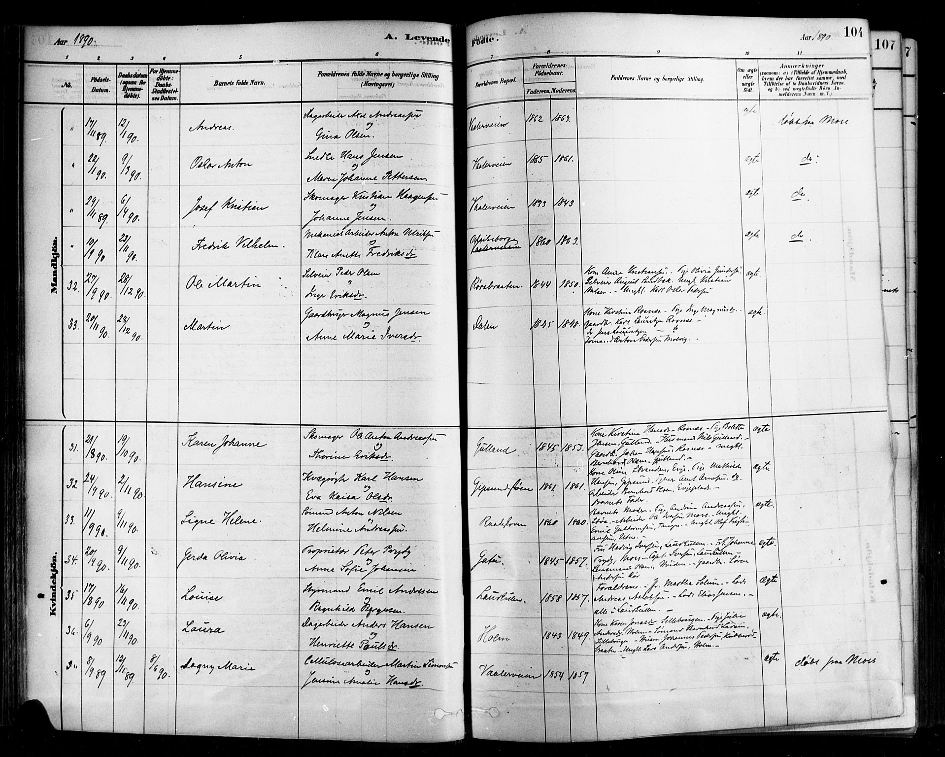 Rygge prestekontor Kirkebøker, AV/SAO-A-10084b/F/Fa/L0007: Ministerialbok nr. 7, 1878-1904, s. 104