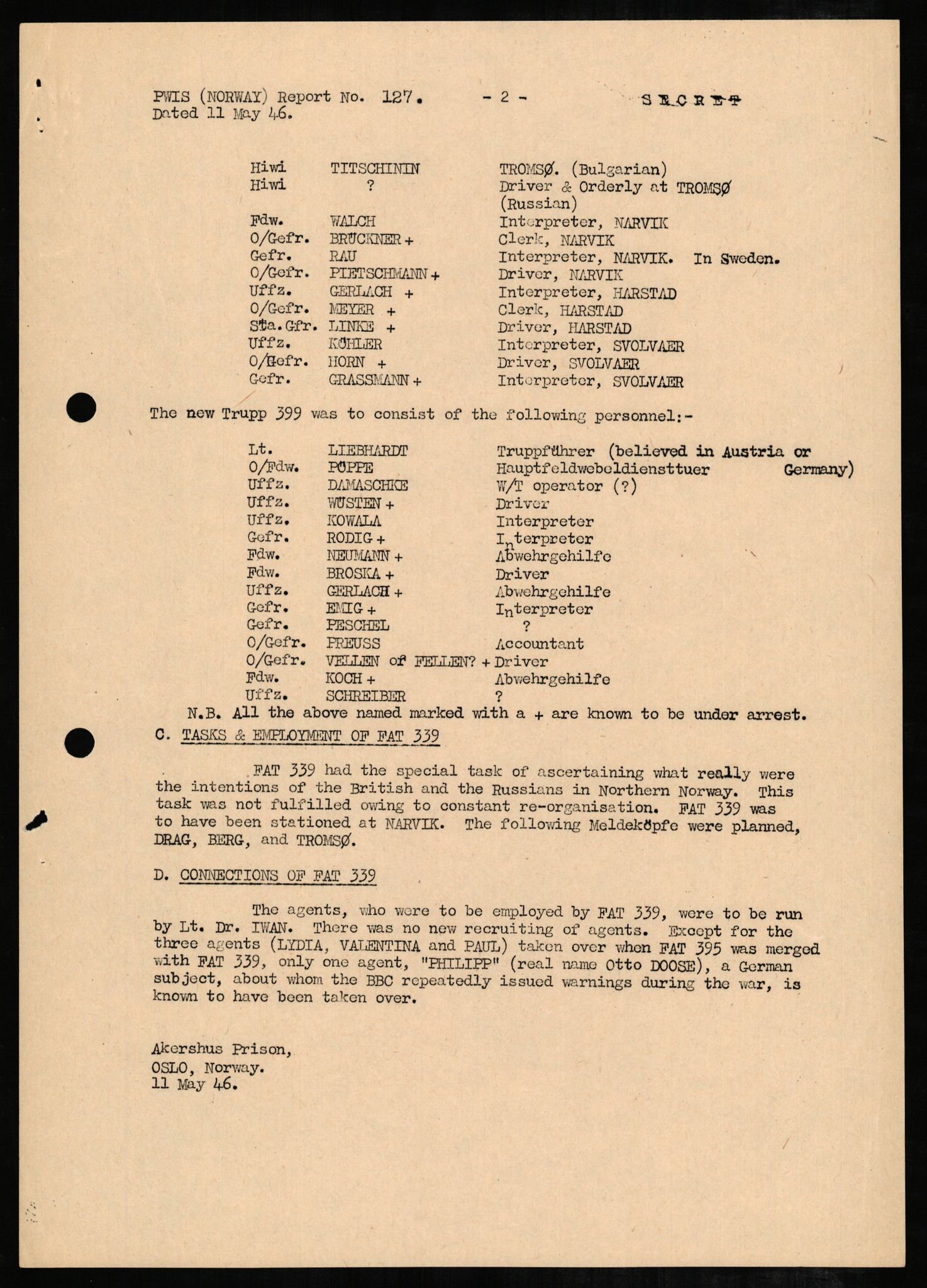 Forsvaret, Forsvarets overkommando II, AV/RA-RAFA-3915/D/Db/L0004: CI Questionaires. Tyske okkupasjonsstyrker i Norge. Tyskere., 1945-1946, s. 335