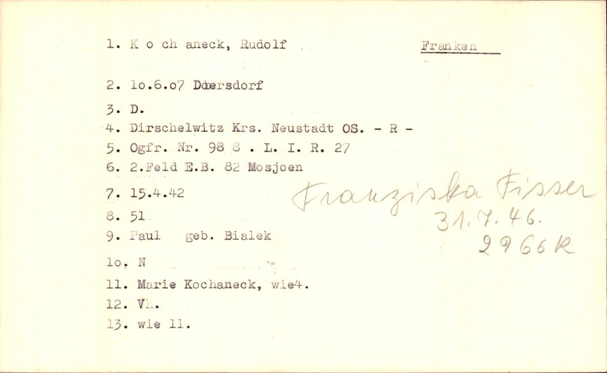 Hjemsendte tyskere , RA/RAFA-6487/D/Db/L0016: Kochanek-Küdrna, 1945-1947, s. 2