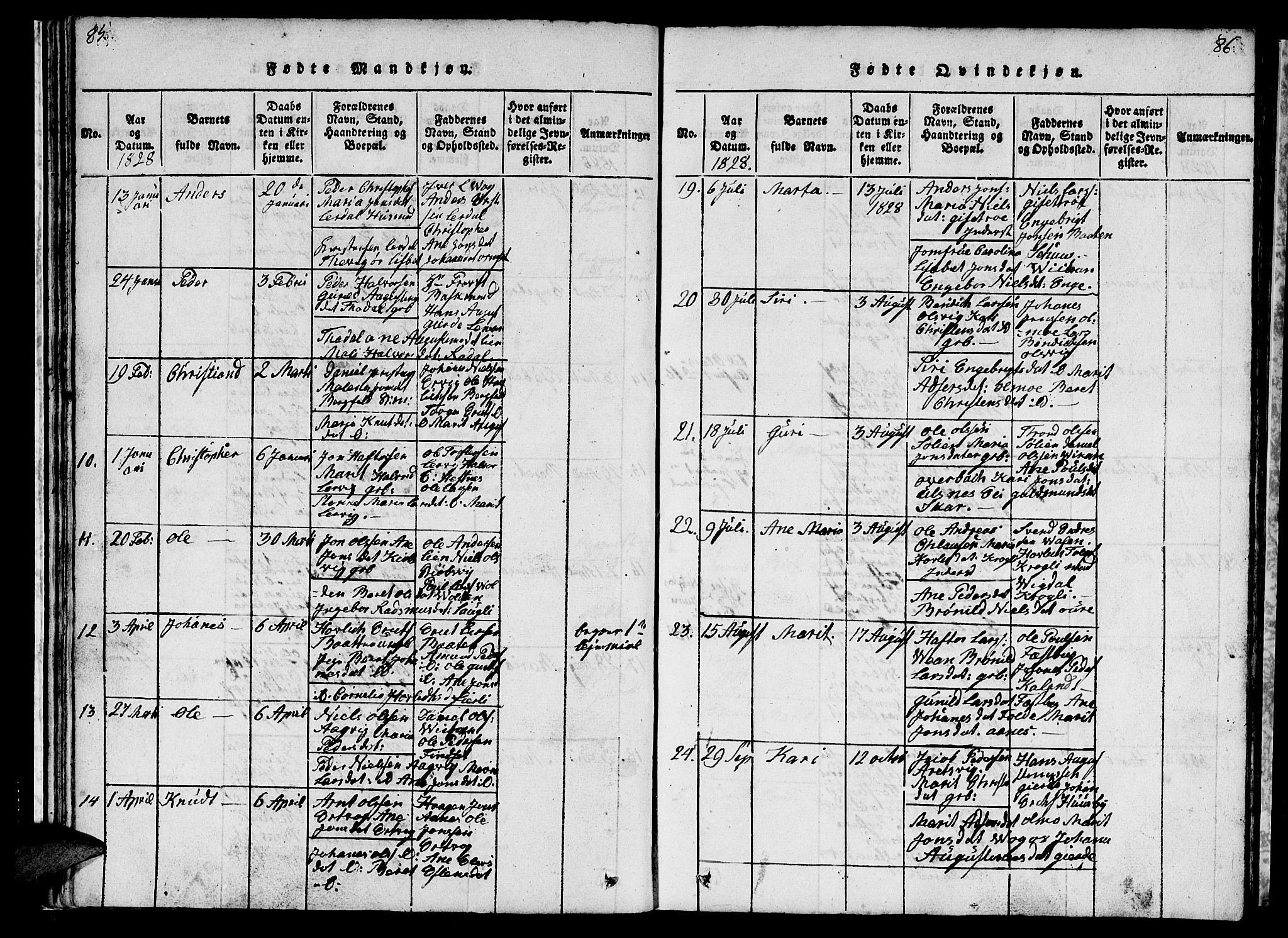 Ministerialprotokoller, klokkerbøker og fødselsregistre - Møre og Romsdal, AV/SAT-A-1454/578/L0908: Klokkerbok nr. 578C01, 1819-1837, s. 85-86