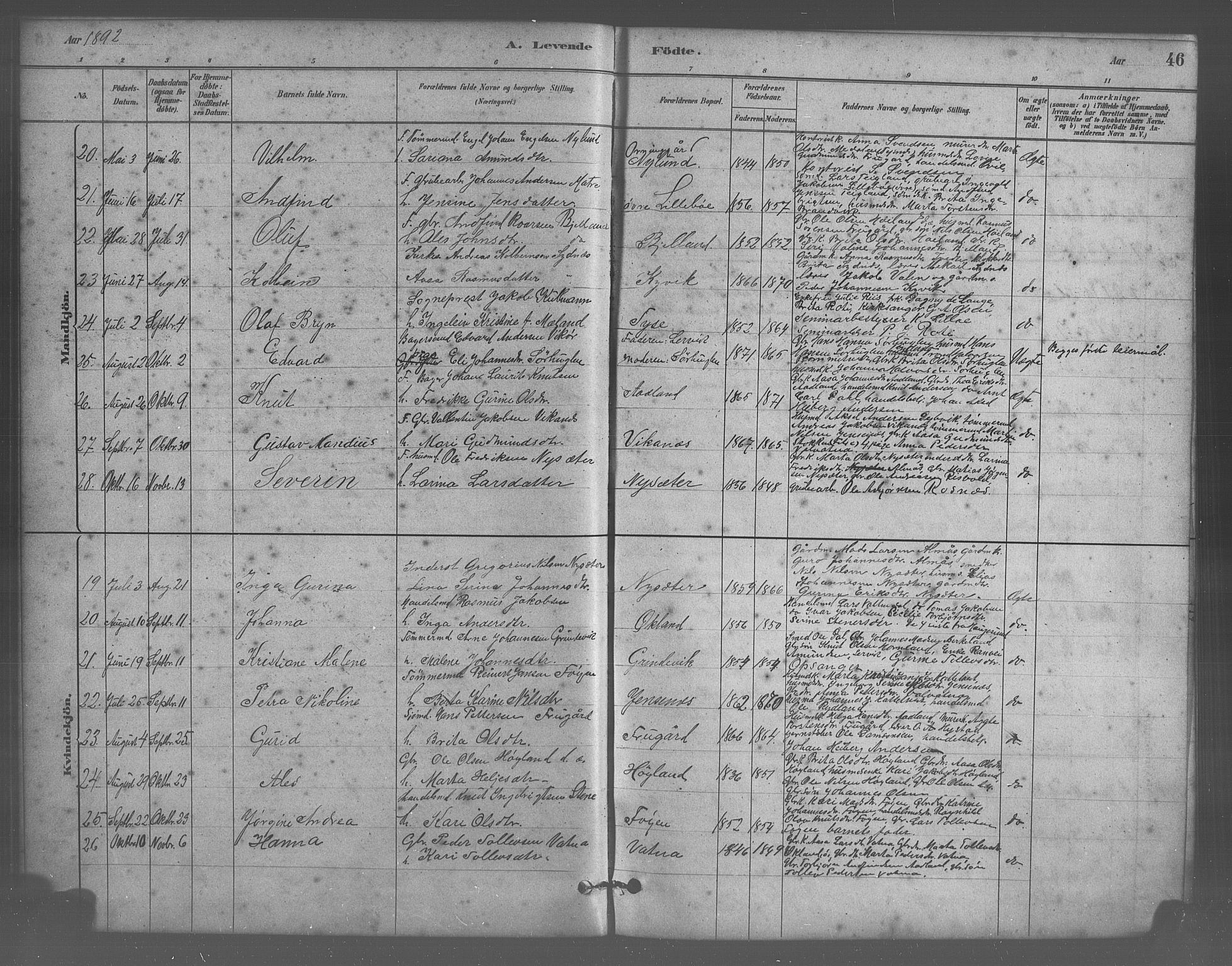 Stord sokneprestembete, AV/SAB-A-78201/H/Hab: Klokkerbok nr. A 2, 1879-1909, s. 46