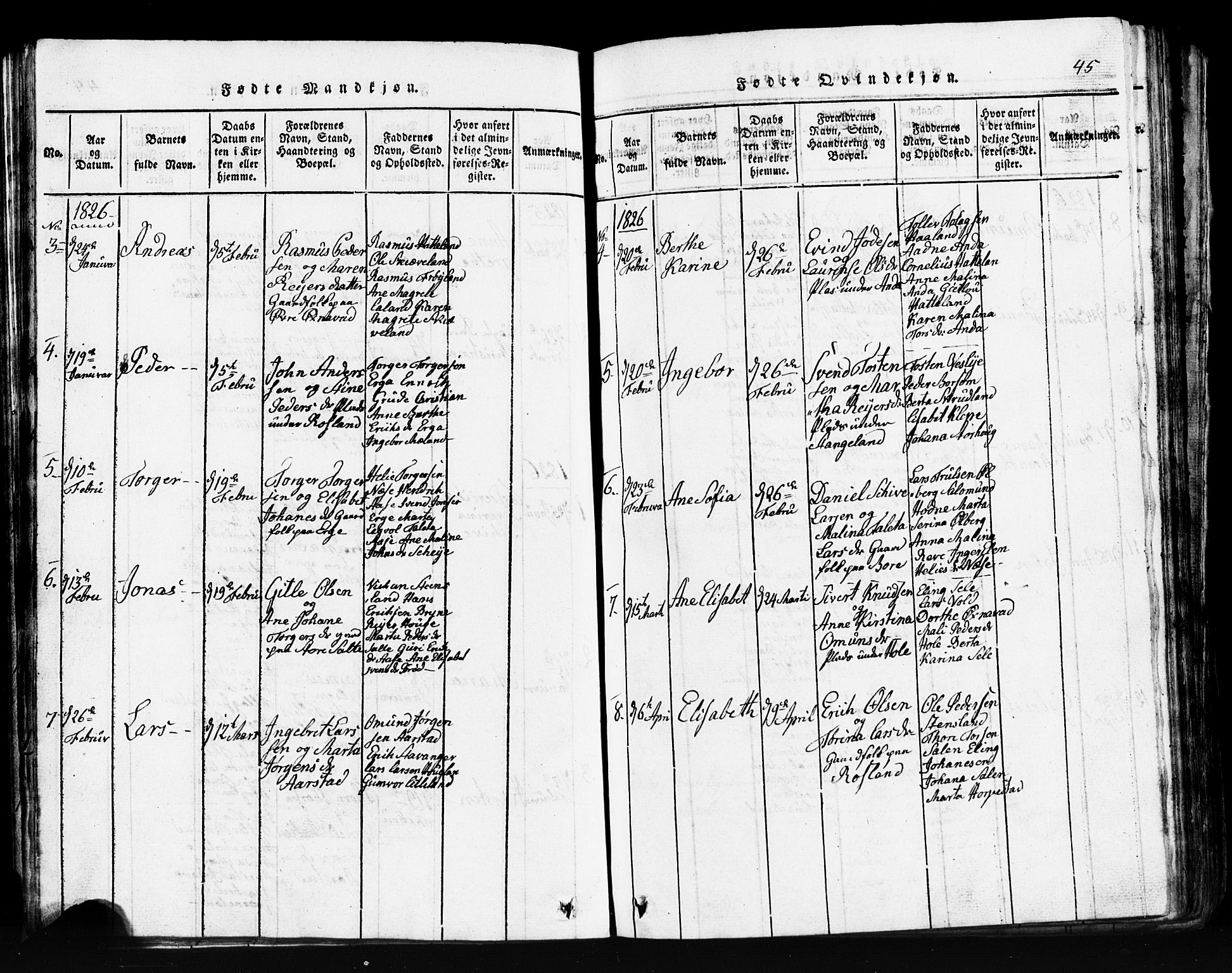 Klepp sokneprestkontor, AV/SAST-A-101803/001/3/30BB/L0001: Klokkerbok nr.  B 1, 1816-1859, s. 45