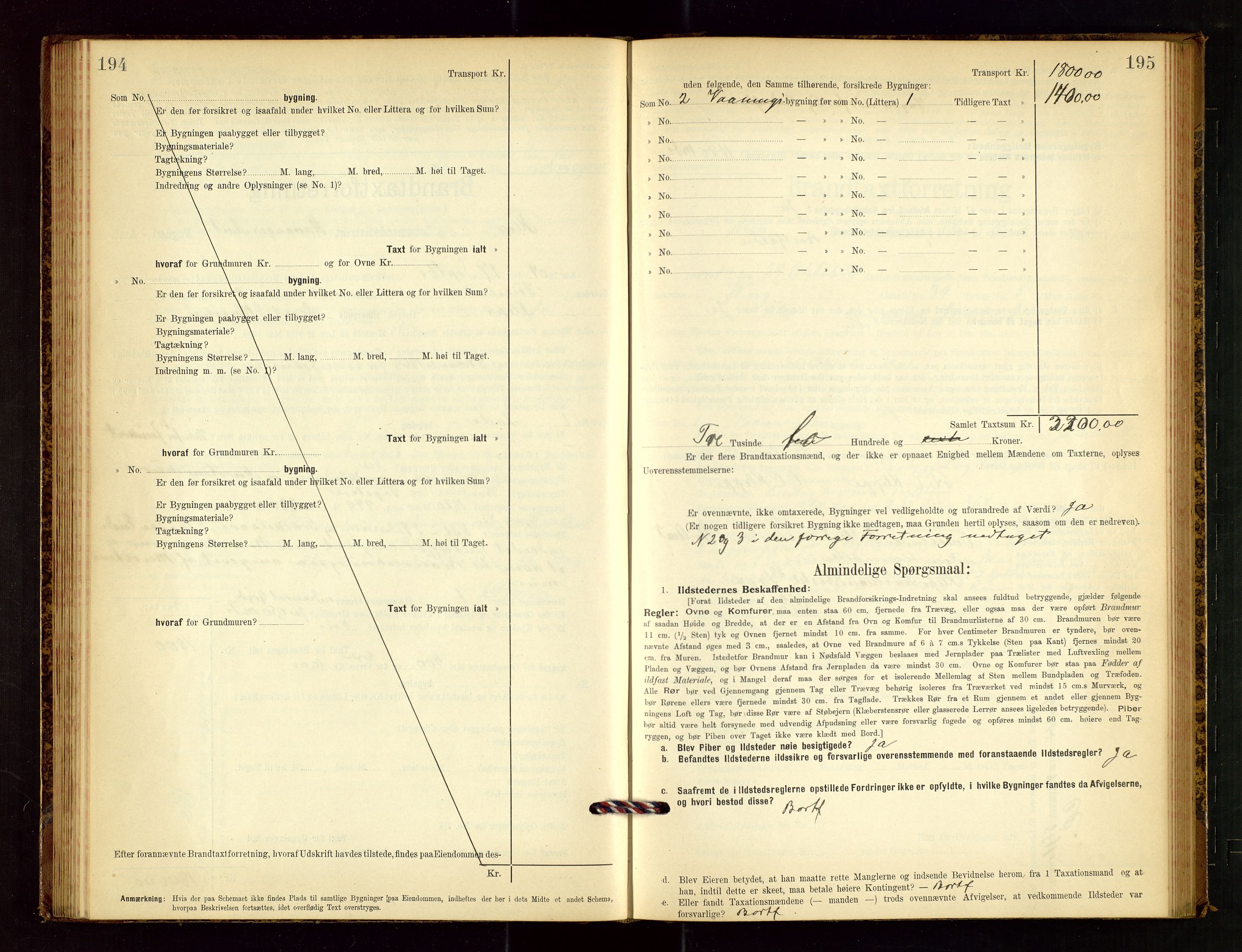 Klepp lensmannskontor, AV/SAST-A-100163/Goc/L0003: "Brandtaxationsprotokol" m/register, 1902-1907, s. 194-195